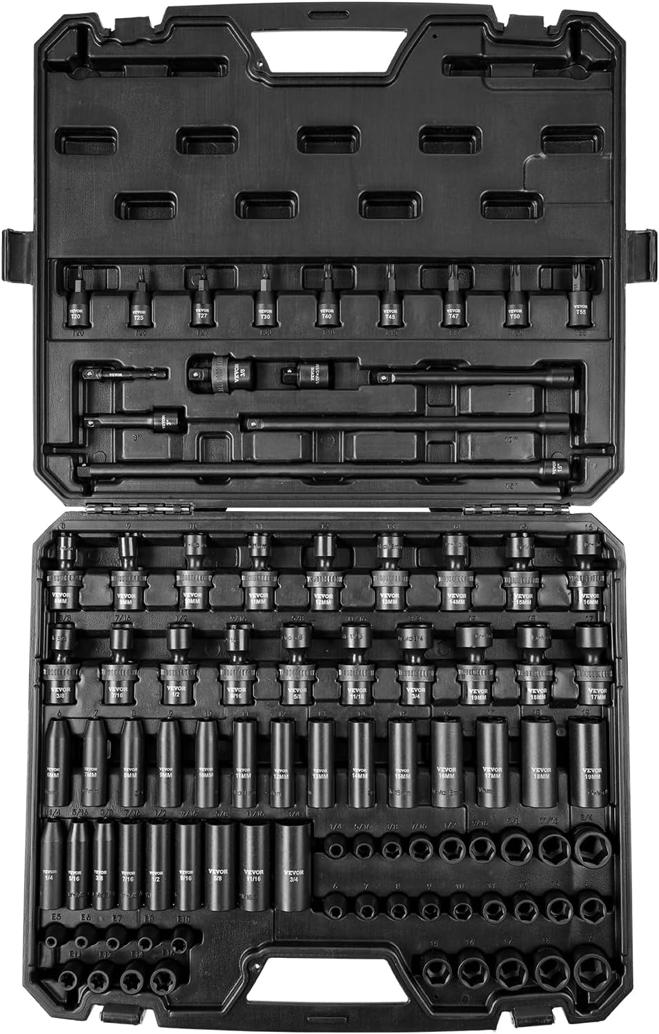 VEVOR Impact Socket Set 3/4 Inches 29 Piece Impact Sockets, 6-Point Sockets, Rugged Construction, CR-M0, 3/4 Inches Drive Socket Set Impact SAE 3/4 inch - 2-1/2 inch, with a Storage Cage