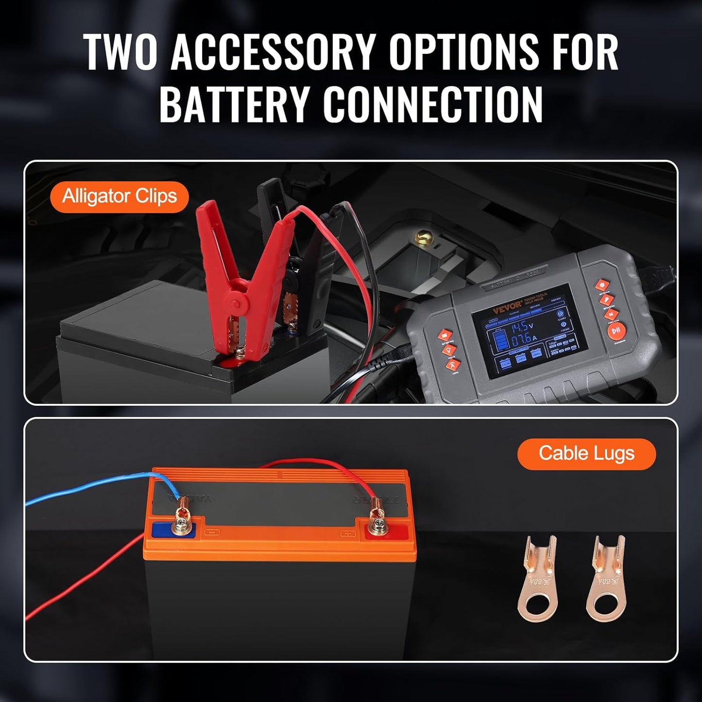 VEVOR Smart Battery Charger, 35-Amp, Lithium LiFePO4 Lead-Acid (AGM/Gel/SLA) Car Battery Charger with LCD Display, Trickle Charger Maintainer Desulfator for Boat Motorcycle Lawn Mower Deep Cycle