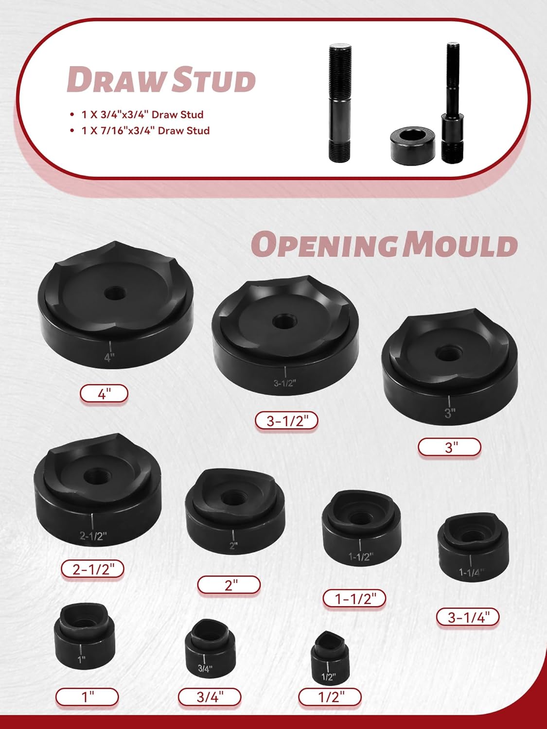 AMZCNC Hydraulic Knockout Hole Punch Set 1/2 to 4 inch Electrical Conduit Hole Cutter Set KO Tool Kit Metal Sheet Puncher (15T(1/2"~4"))