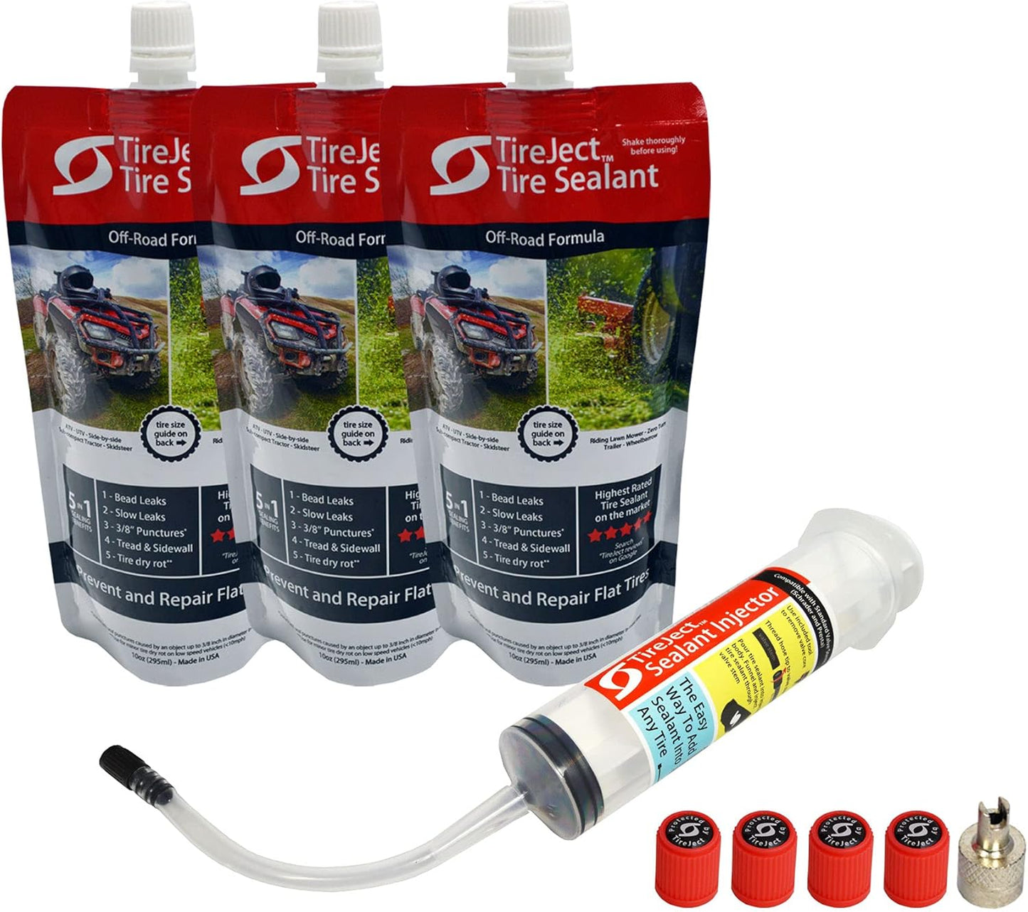 TireJect Off-Road 5-in-1 Flat Tire Protection Kit with Sealant Injector (40oz Skidsteer Kit)