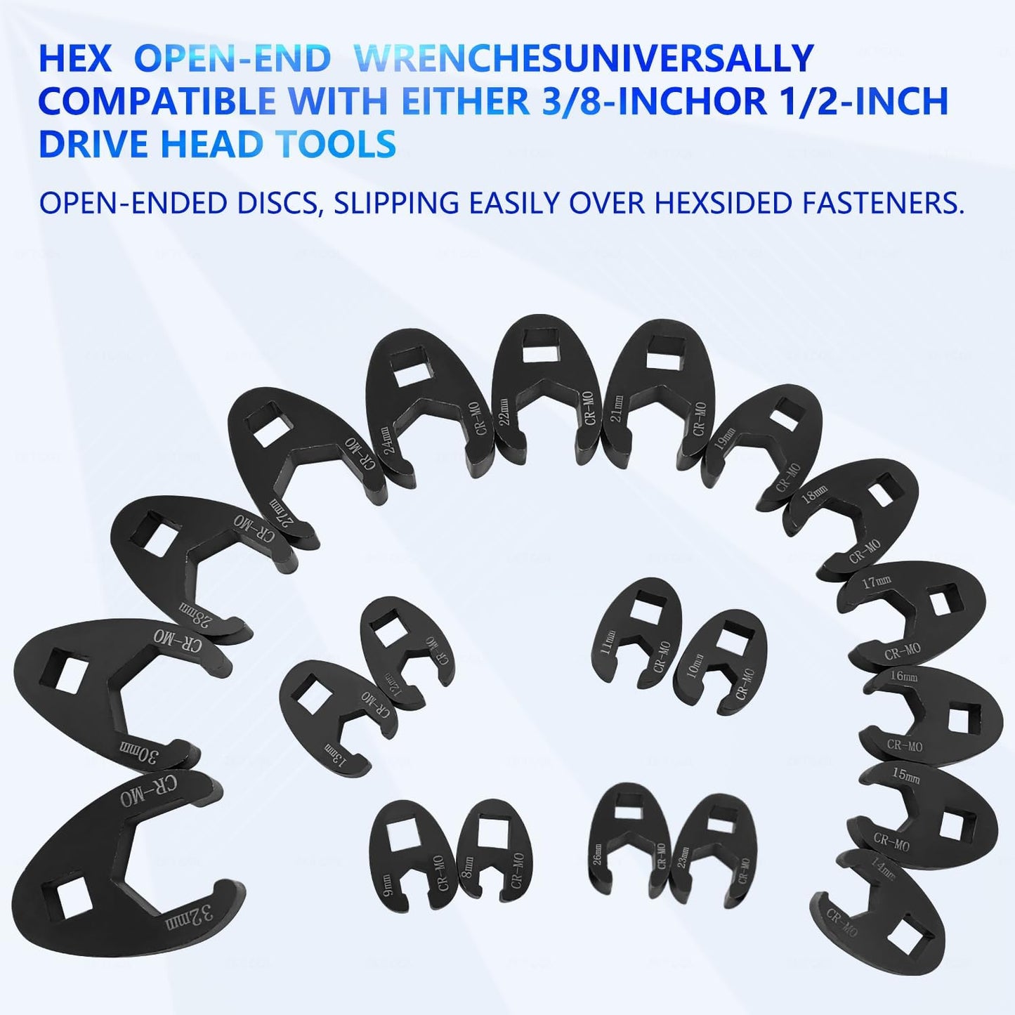25Pcs Crows foot Wrench Set 1/2" and 3/8” Drive Flare Nut Crowfoot Wrench Set Metric 8-32mm 6 Point Crows Feet Wrench