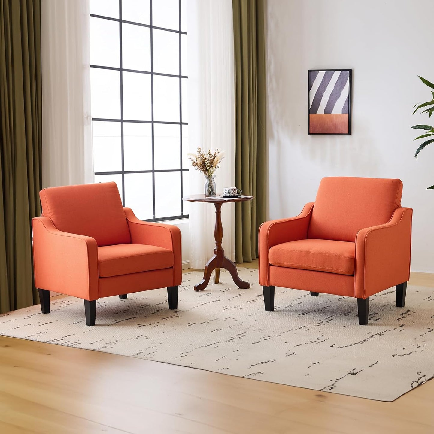 VINGLI Accent Chairs Set of 2 Living Room Chairs Light Brown Reading Chair for Bedroom Scooped Arm Chair Mid Century Modern Accent Chairs Upholstered Comfy Chair for Apartment, Waiting Room