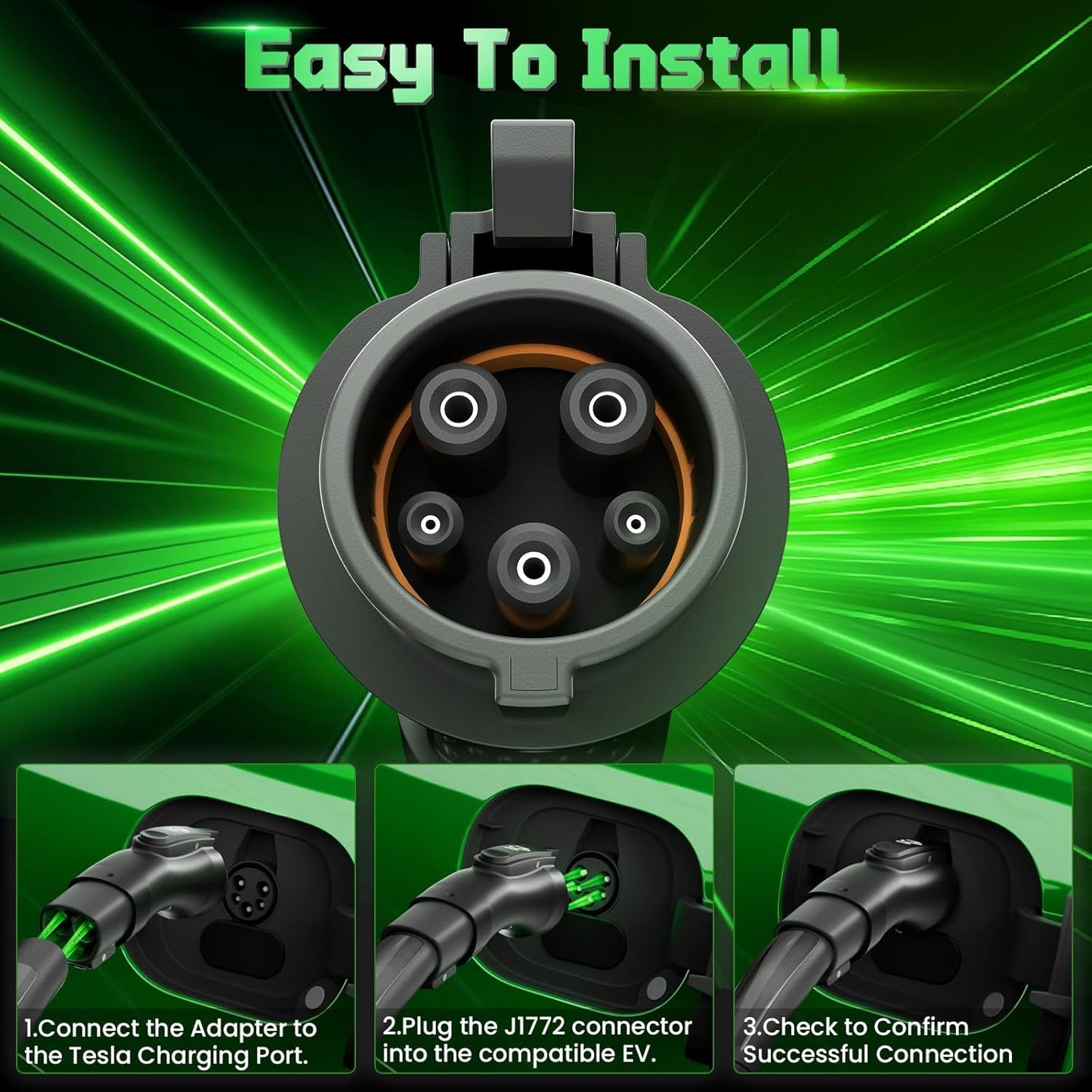 Tesla to J1772 Adapter (NACS to J1772) - 48 Amp & 250V,Compatible with Tesla High Powered Connectors, Destination Chargers & Mobile Connectors for J1772 Electric Vehicles