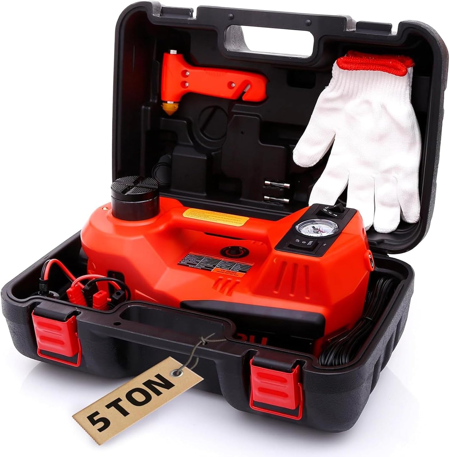 STANDTALL Electric Car Jack Quick Lifting Safe and Portable with Tire Inflator and LED Light Complete Set of Accessories 12V Hydraulic Floor Jack