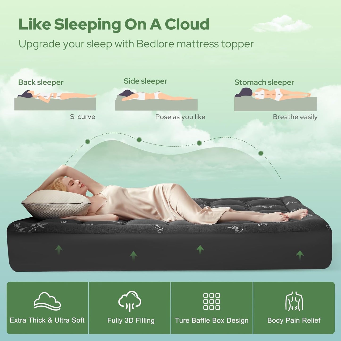 BEDLORE King Mattress Topper Viscose Derived from Bamboo, Thick Pillow Top Mattress Pad with Stretchable Pockets for 6"-18" Mattress, Soft Breathable Mattress Topper for Back Pain Relief(Dark Gray)