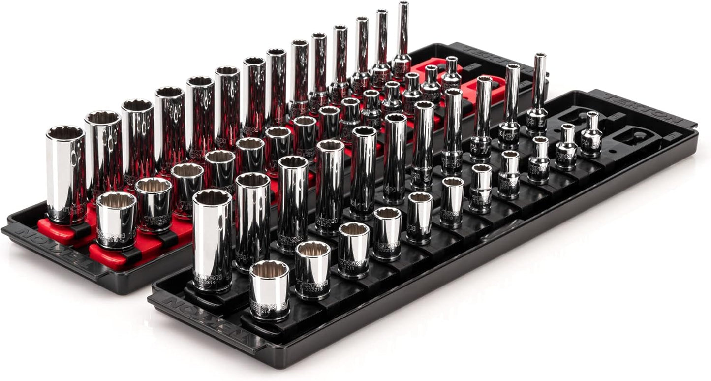 TEKTON 1/4 Inch Drive 12-Point Socket Set with Rails and Tray, 22-Piece (5/32-9/16 in.) | SHD90213
