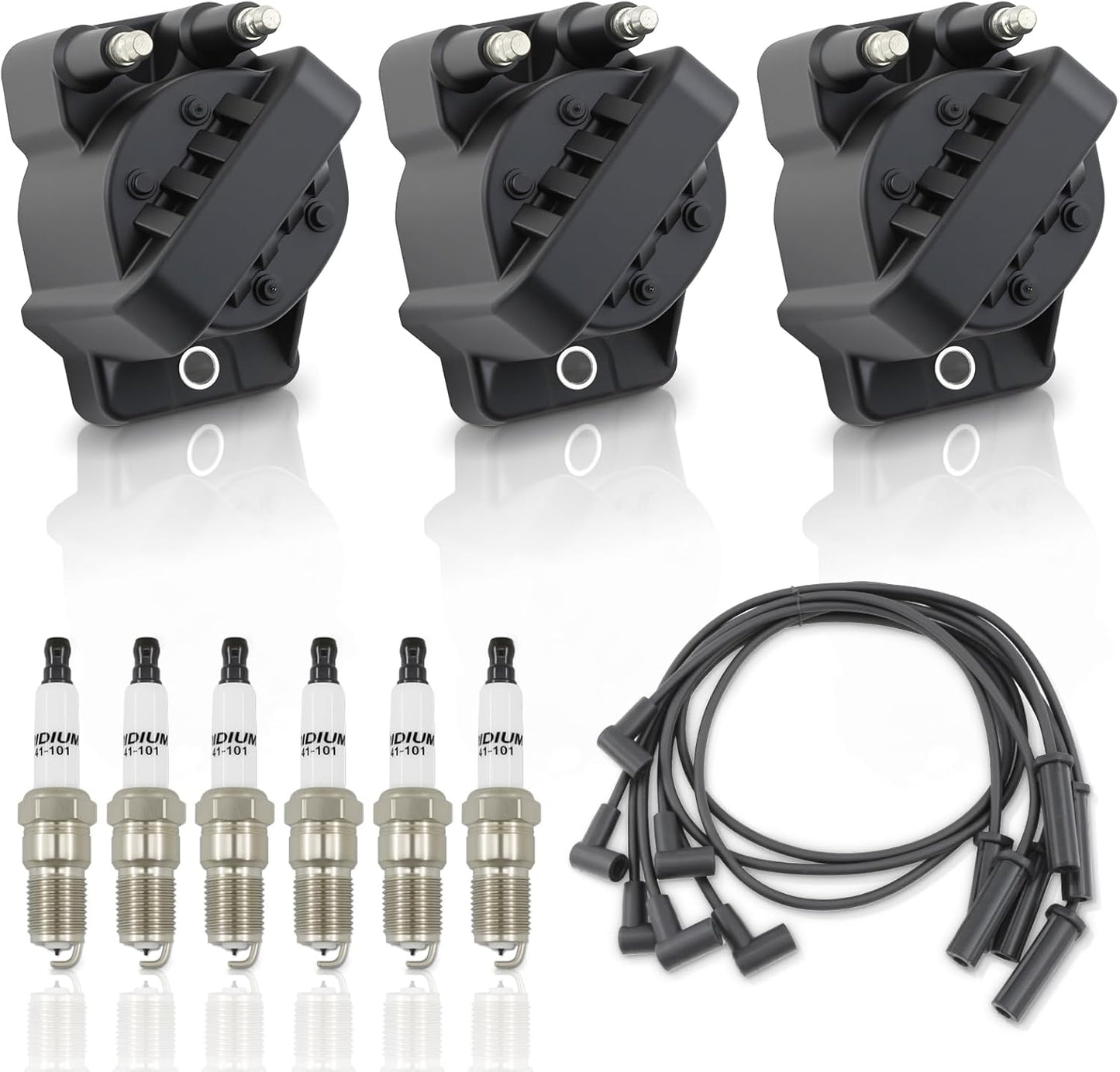 Set of 8 UF414 Round Ignition Coil Set with 41-962 Spark Plugs & 12192192 748UU Spark Plug Wires Set, Compatible with Chevrolet Chevy GMC 1500 2500 3500 4.8L 5.3L 6.0L, Replace C1512 D514A E894 IC534