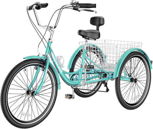 Slsy Adult Tricycles 7 Speed, Adult Trikes 20/24/26 inch 3 Wheel Bikes, Three-Wheeled Bicycles Cruise Trike with Shopping Basket for Seniors, Women, Men