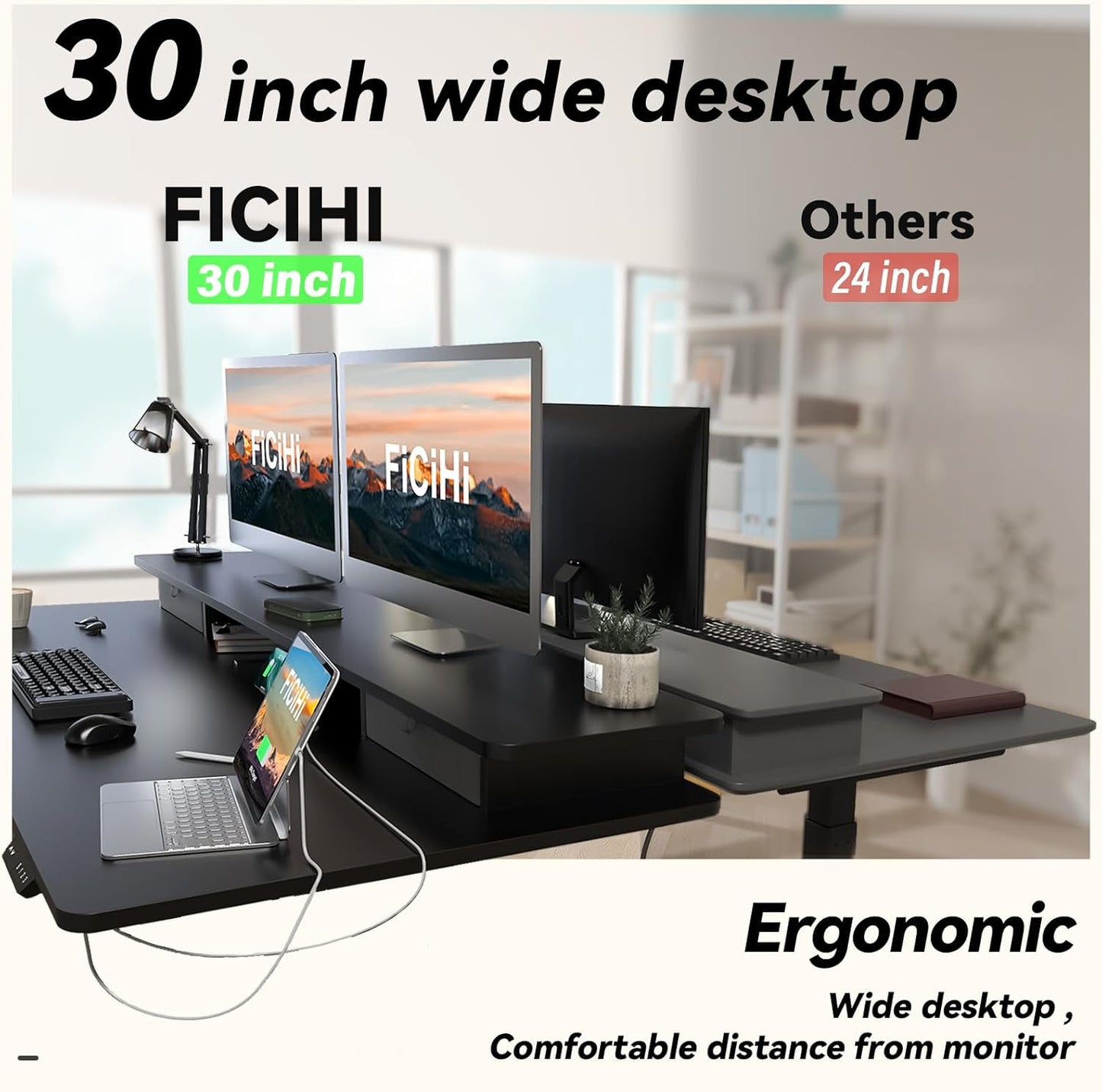 Adjustable Height Standing Desk with 4 Drawers & Wheels,63 x 30 inches Electric Sit Stand Home Office Desk with Two Tiers, 3 Memory Presets, Monitor Stand Riser, USB A/C Charging Port