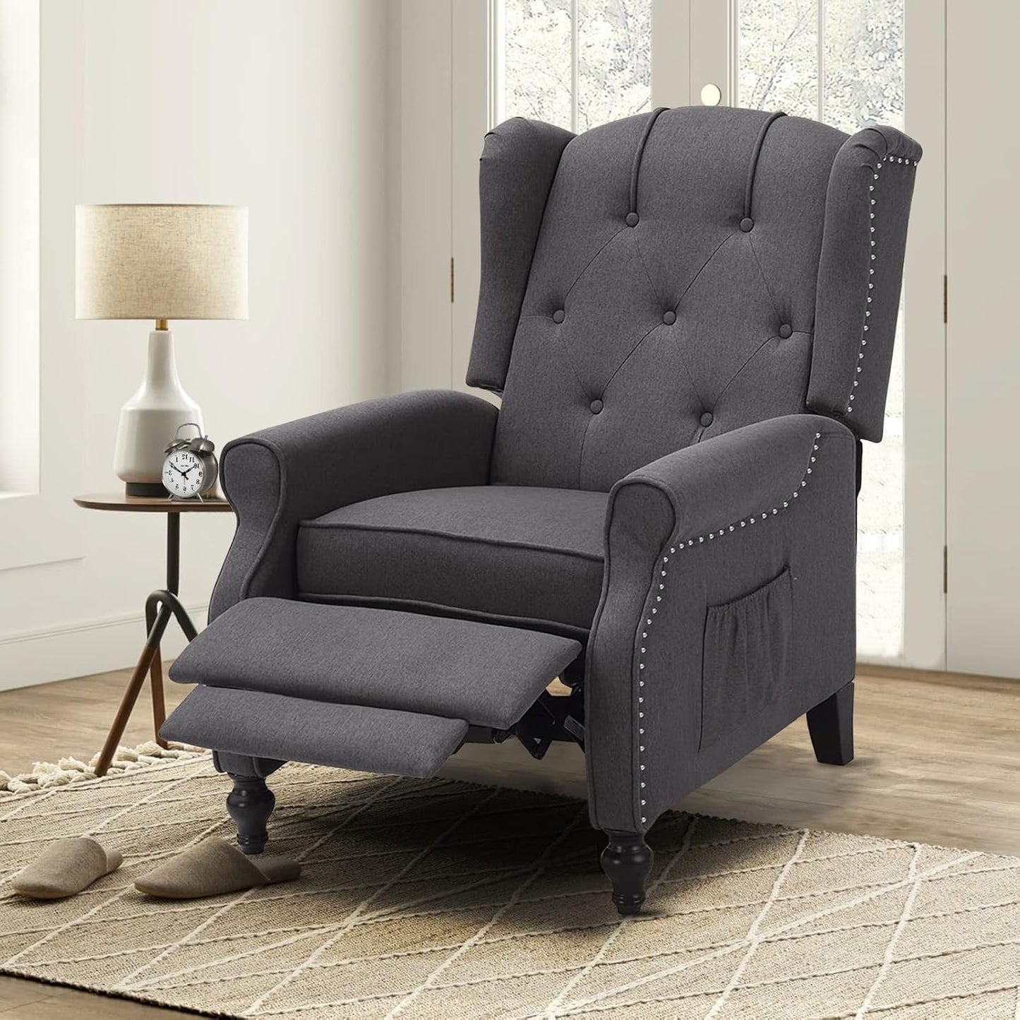 Wingback Recliner Chair - Tufted Arm Chair Recliner - Fabric Push Back Single Sofa for Living Room Adjustable Backrest (Pair, Blue Floral)