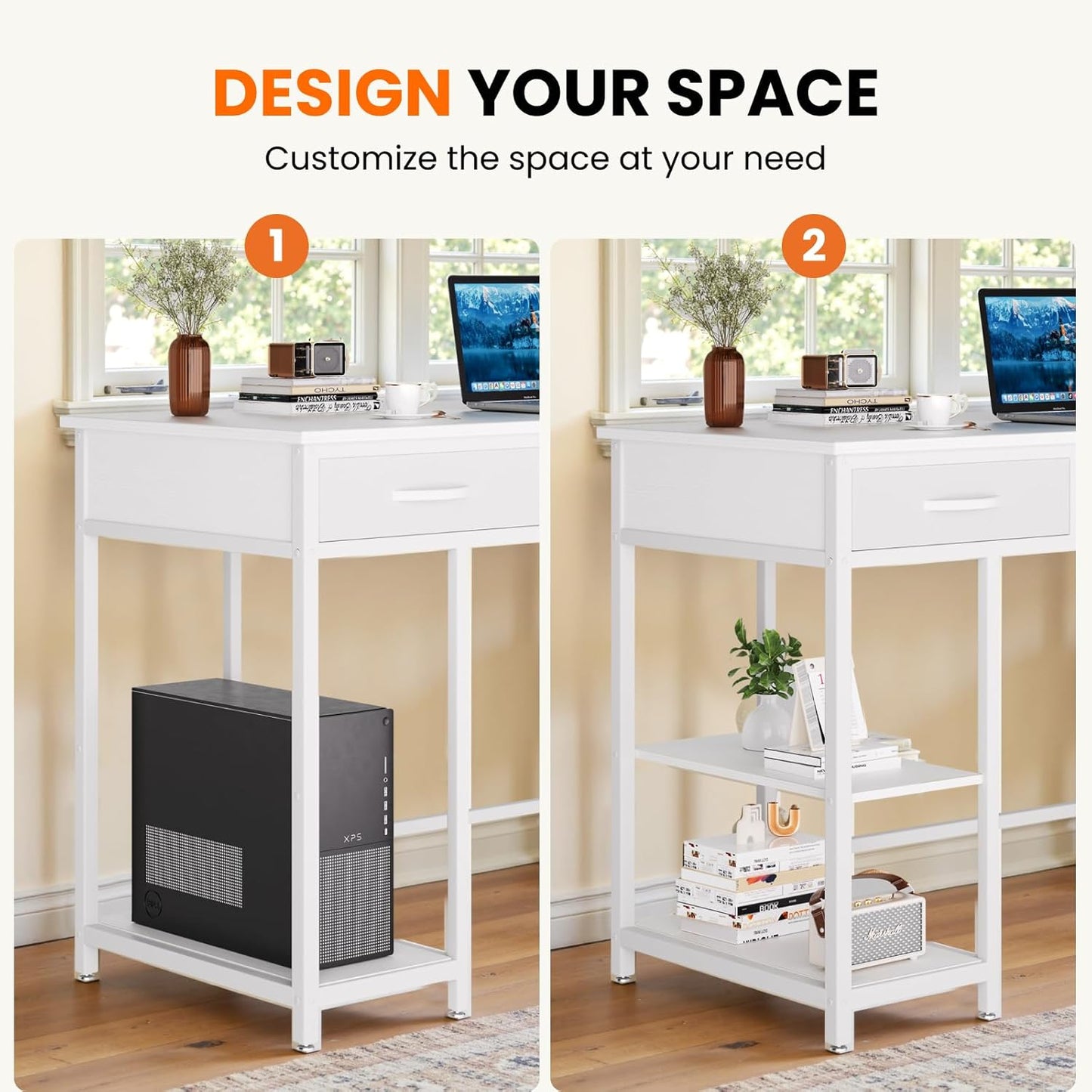 47-inch Computer Desk with 3 Drawers, Small Home Office Desk with Storage Shelves and Sturdy Metal Frame, White