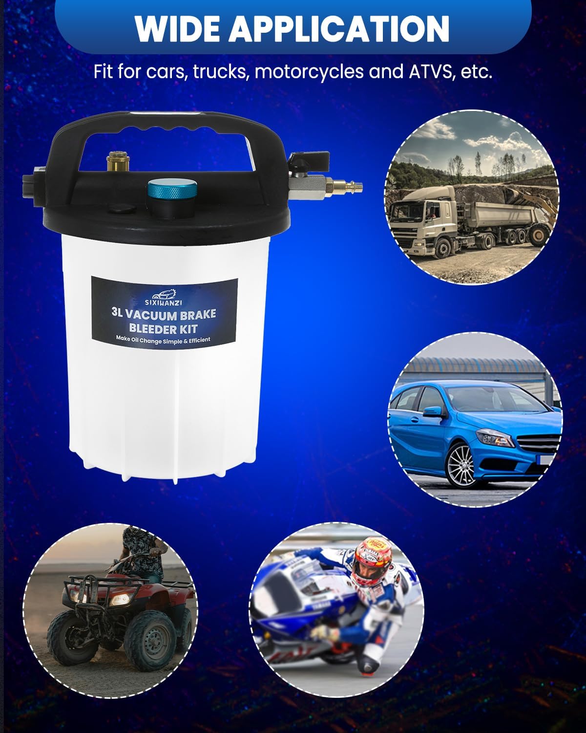 SIXIWANZI 3L Vacuum Brake Bleeder Kit, Pneumatic Fluid Extractor with 15 Adapters and 1L Refilling Bottle