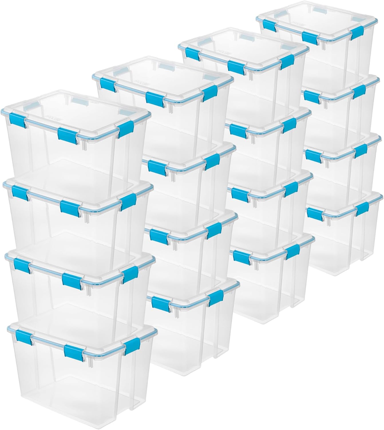 Sterilite 12-Pack Gasket Box, Weather-Resistant Storage Bins with Latching Lids, 54 Quart - Heavy-Duty Organizing Containers for Closet, Bathroom, and Office