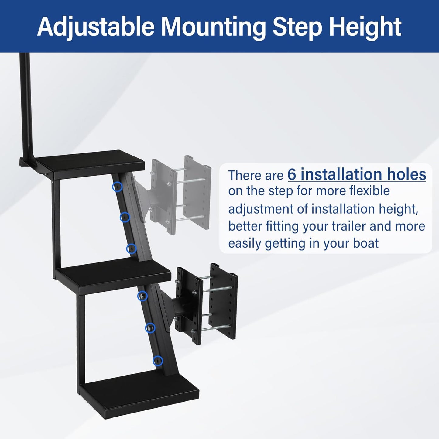 Boat Trailer Steps 3 Step w/Anti-Slip Mat & Handrail, 400LBS Capacity Boat Steps, Universal Fit Boat Trailer Tongue Steps, Flexible Step Height Installation, Easy Assembly & Safe Access