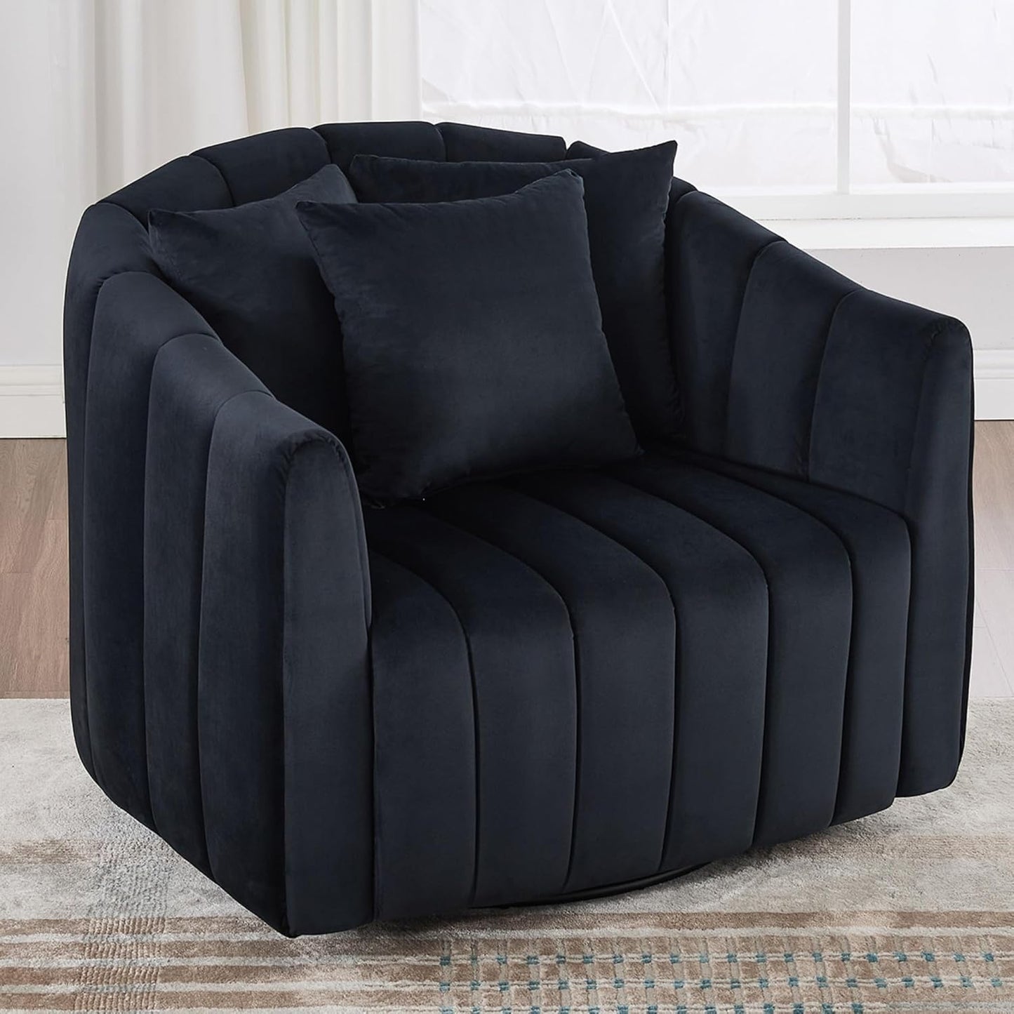 40.35" Oversized Swivel Accent Chairs Navy, with 3 Pillows Velvet Swivel Chairs for Living Room,Modern Barrel Chair