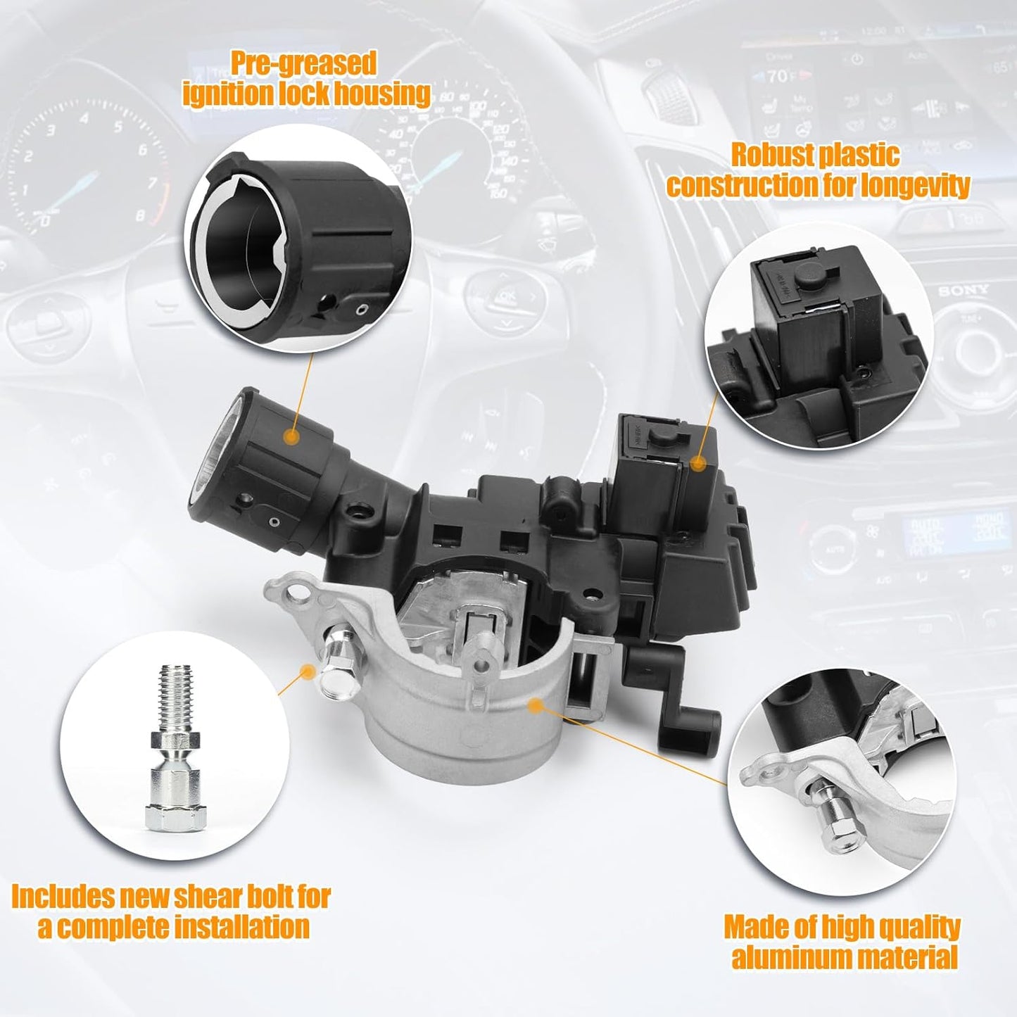 989-019 Ignition Lock Housing with Anti-theft Bolt for 2008-2011 Ford Focus,2008-2012 Ford Escape, 2008-2011 Mazda Tribute, 2008-2010 Mercury Mariner 9L8Z-3511-A