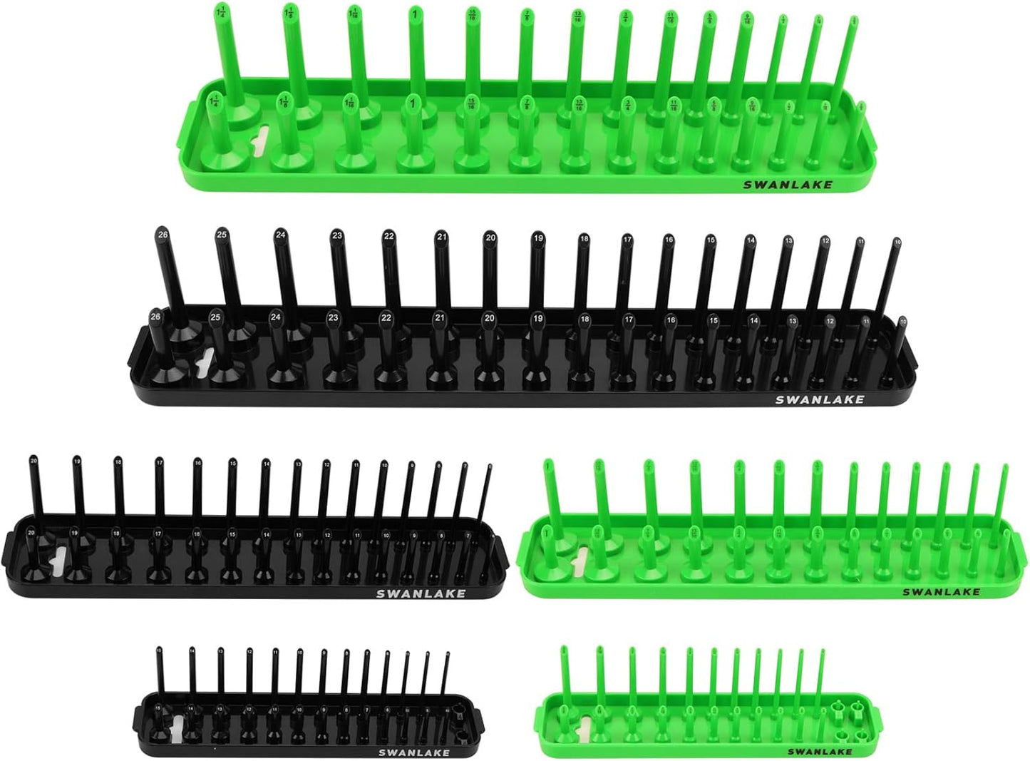 SWANLAKE Magnetic Socket Organizer Set, 1/4", 3/8", 1/2" Sockets Holds 286 Pieces Magnetic Socket Trays (Blue&red&black&green, 12 Pcs)