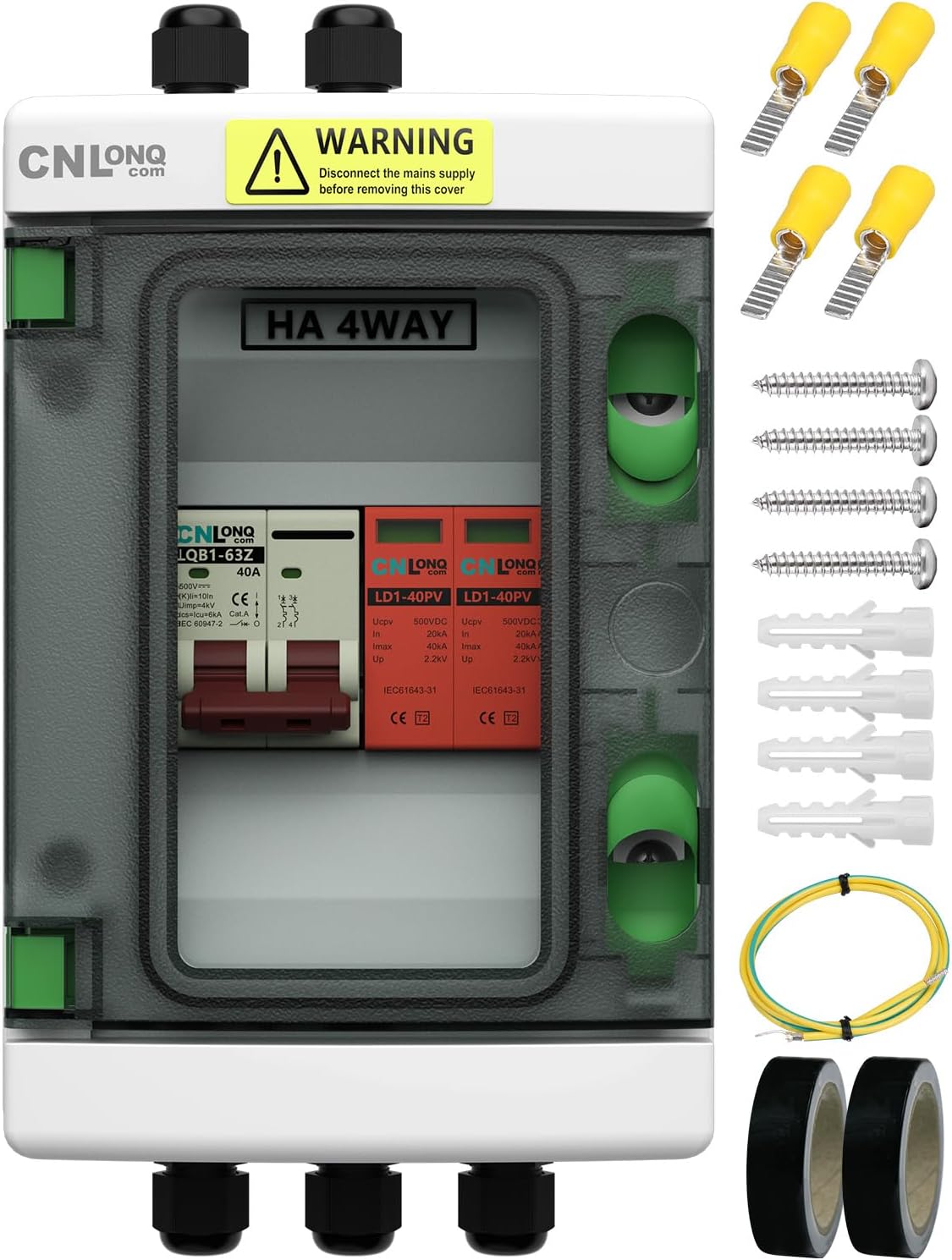 Solar Disconnect Switch 32 Amp DC 500V Circuit Breaker with Lightning Surge Protector Arrester and IP65 Breaker Box Plug-and-Play for Outdoor Solar Panel System
