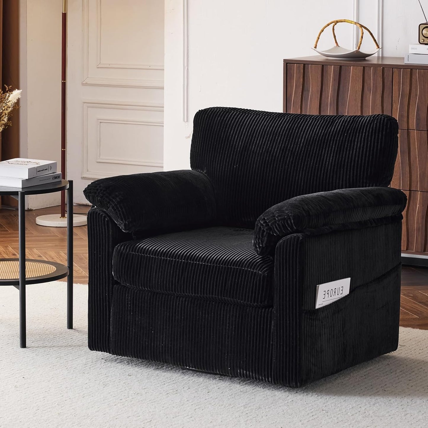 Accent Chair Set of 2, White Corduroy | Compact 360° Swivel for Small Spaces, Plush Deep-Cushioned Reading Chair