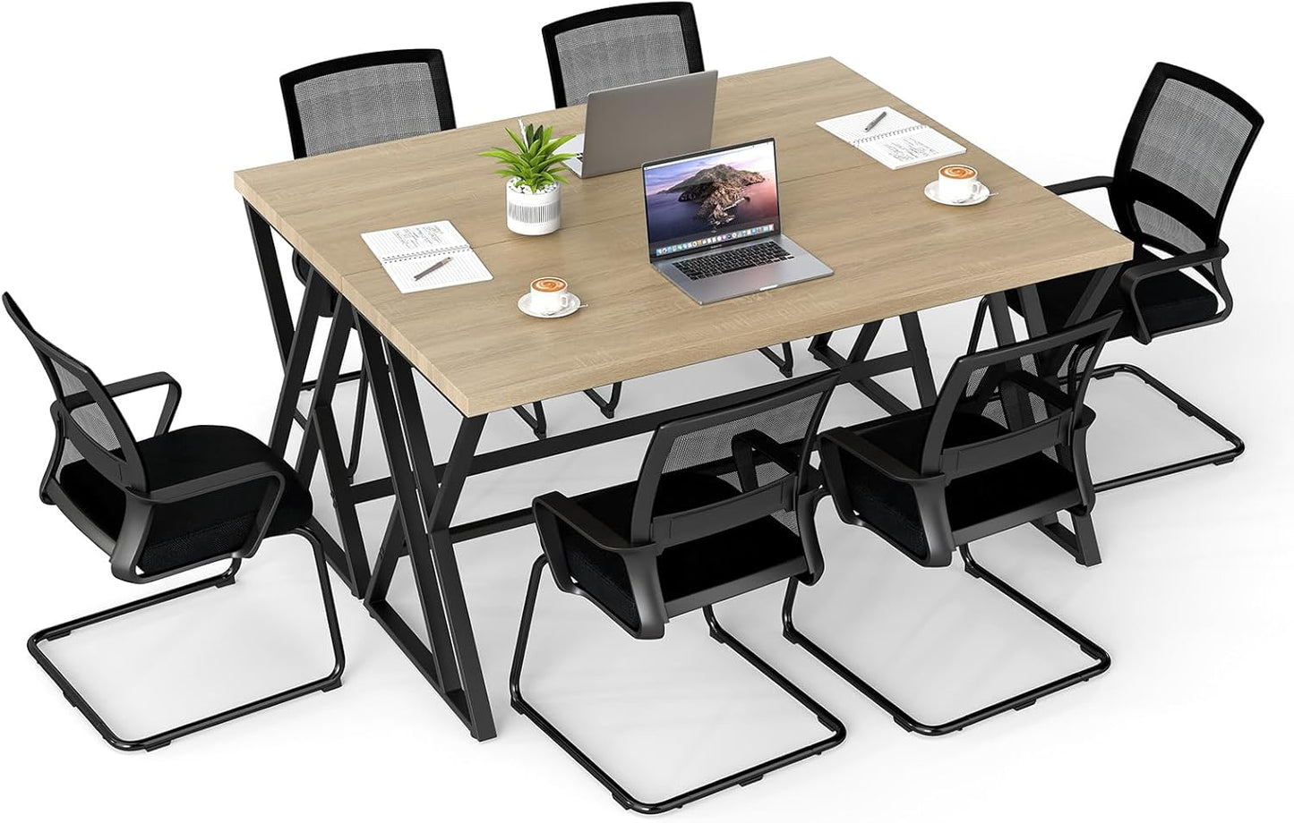 Tangkula 59" Computer Desk, Home Office Desk with Heavy-Duty Metal Frame & Crossbar, Executive PC Workstation, 5 FT Conference Room Table, Rectangular Meeting Table (Grey,1)