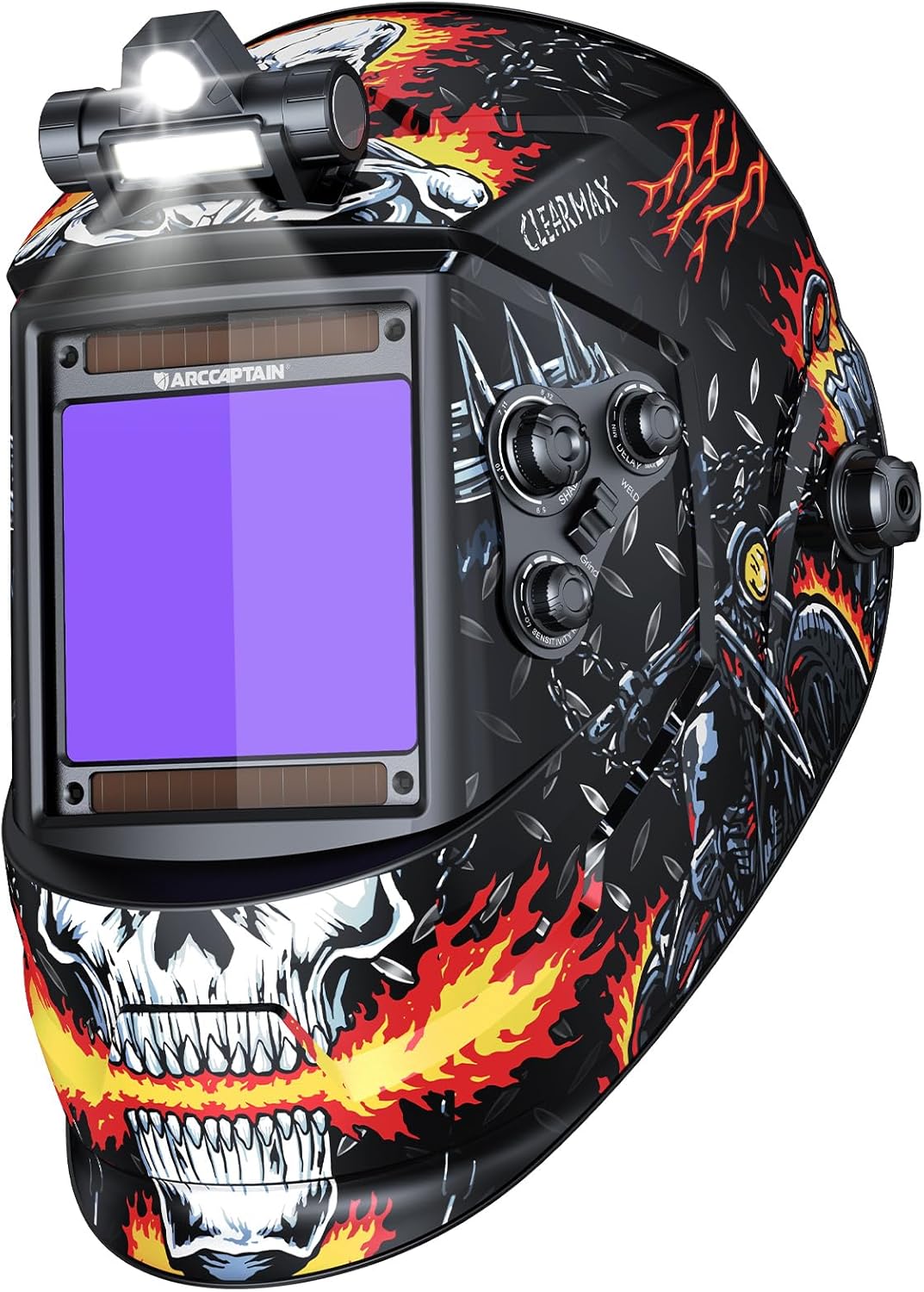 ARCCAPTAIN Large View 3.94" x 3.66" True Color Auto Darkening Welding Helmet with Light, Solar Powered Welding Hood, 4 Arc Sensor Wide Shade 4/5-9/9-13 for Stick MIG TIG Cut