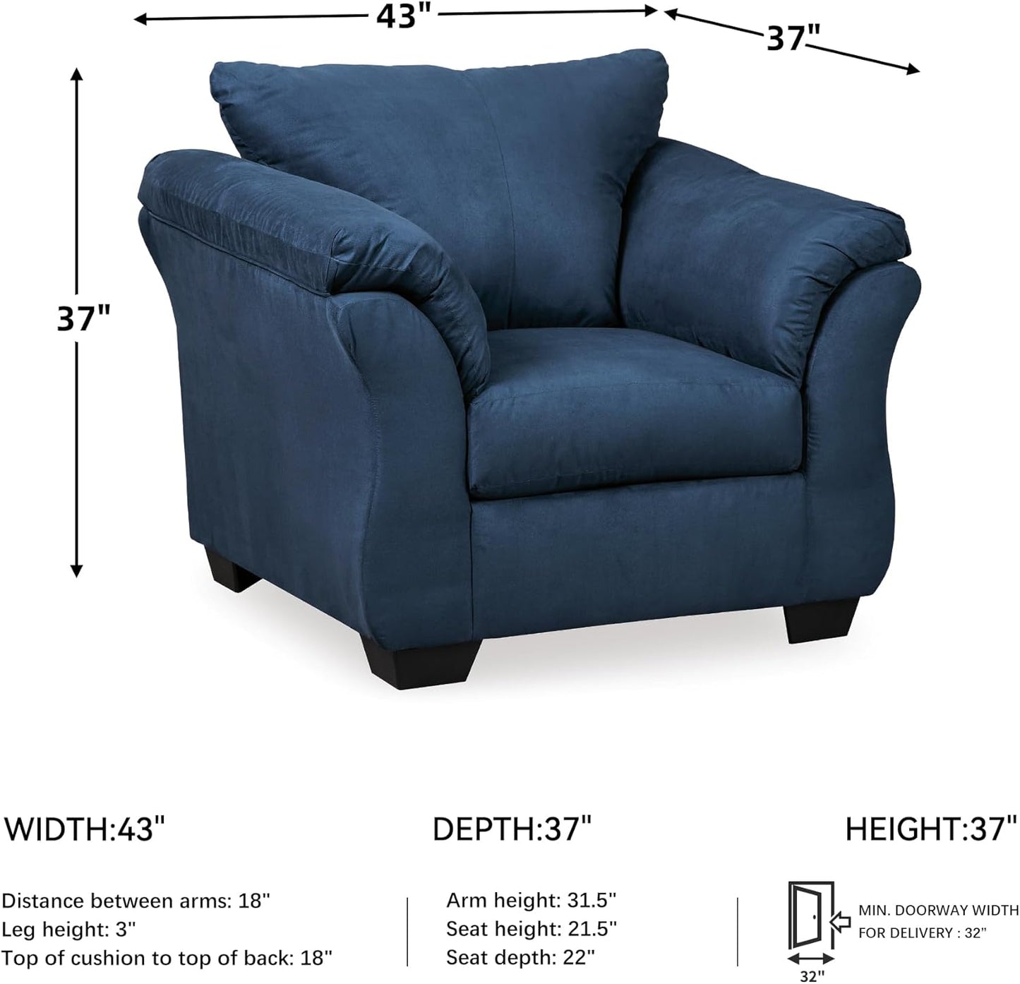 Signature Design by Ashley Darcy Casual Plush Chair, Dark Blue