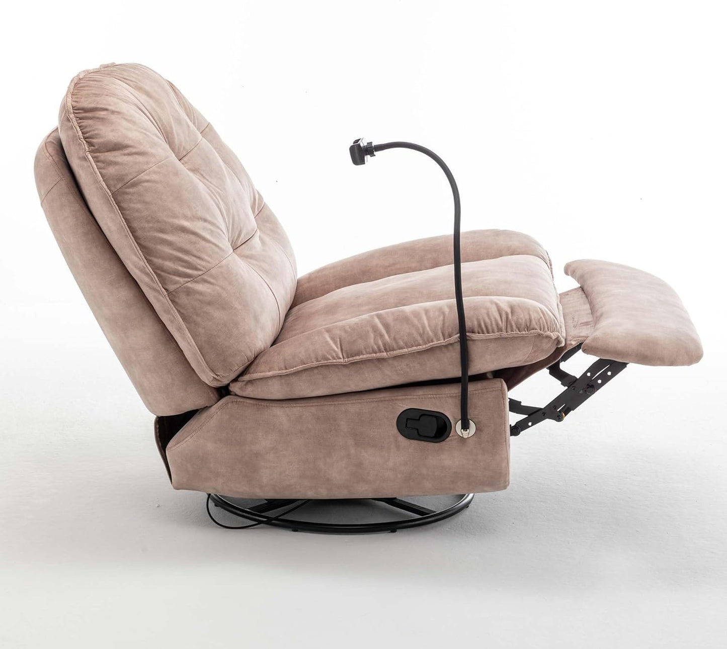 Velvet Oversized Round Chair,Chaise Lounge Indoor with Mobile Phone Holder,Swivel Rocking Chair for Adults Modern Ergonomic Lounge for Living Room (Natural & Light Brown + Velvet + Cotton)