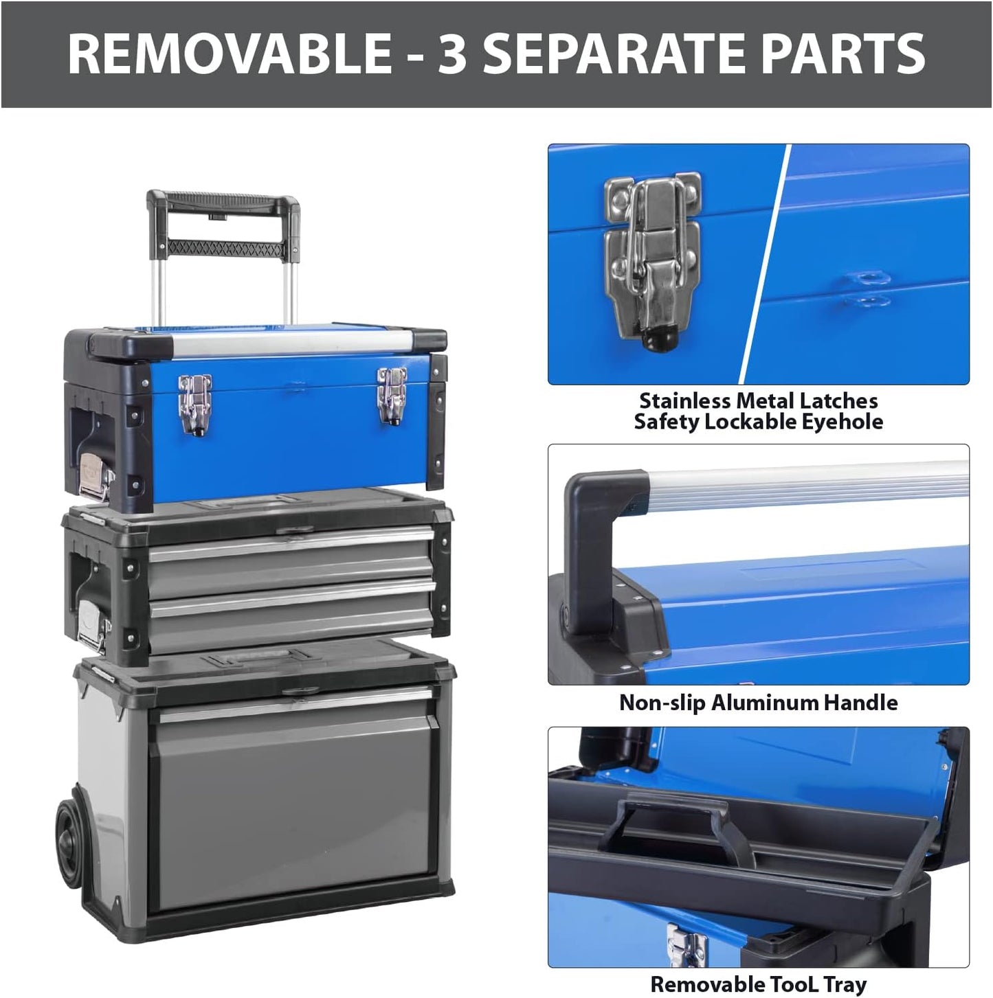 BIG RED Stackable Rolling Tool Box Portable Metal Toolbox Organizer,Separate Rolling Upright Trolley Tool Chest with Wheels and 2 Drawers for Garage/Workshop,ATRJF-C305ABDU,19.1"L x 12.2"W x 30"H,Blue