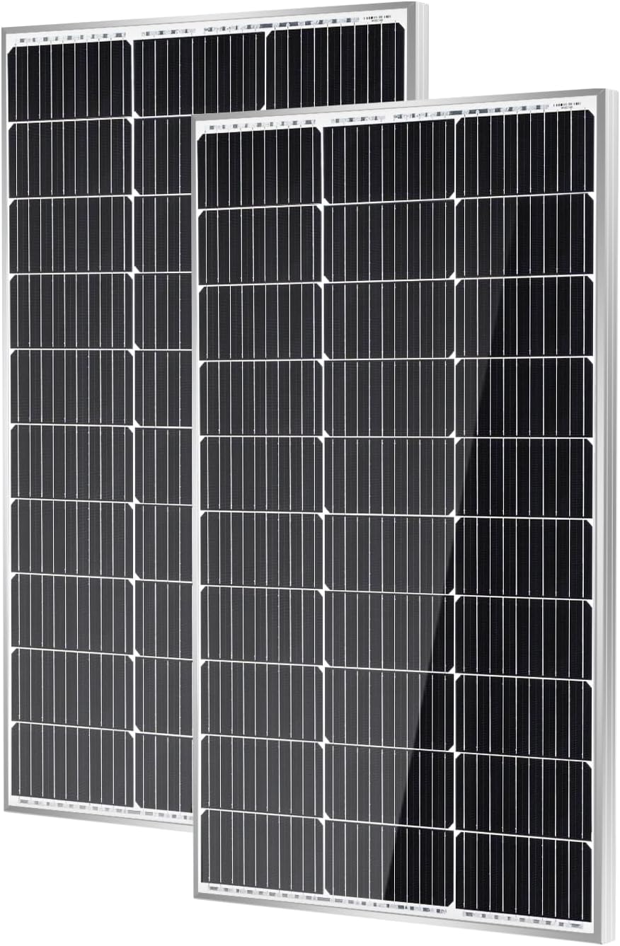 Traver Force 100W 12V 10BB Monocrystalline Solar Panel, Up to 25% High Efficiency Module with Grade A+ Cells, Waterproof for RVs, Motorhomes, Cabins, Marine, Boat,2pcs