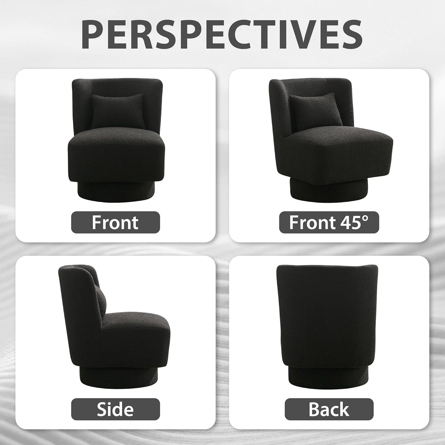Aoiy & Wifon 23.6" W Comfy Swivel Accent Chair, Modern Living Room Accent Chair, 360 Degree Swivel Barrel Chairs for Living Room, Boucle, Black, 2PACK