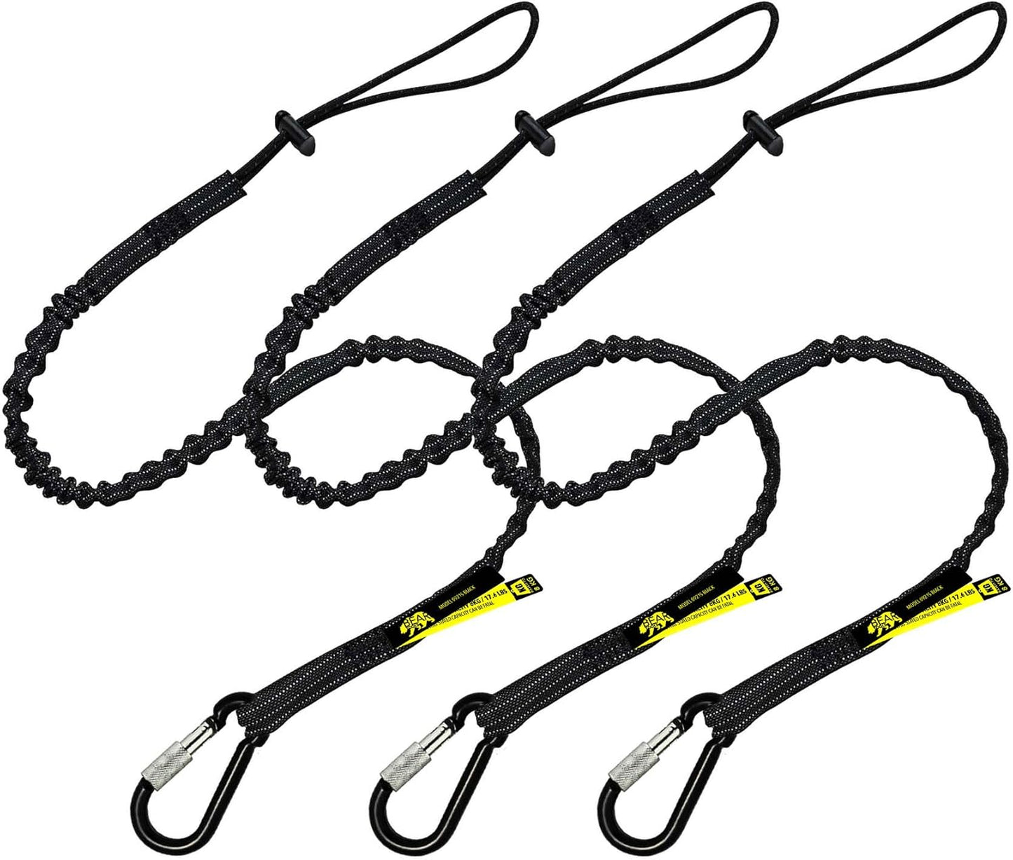 BearTOOLS Tool Lanyard with Single Carabiner and Adjustable Loop End, Standard Length, Maximum Weight Limit 8KG / 17.6lb, Aluminum Screw Lock Carabiner with Shock Cord Stopper, 09250S (50 Pack)