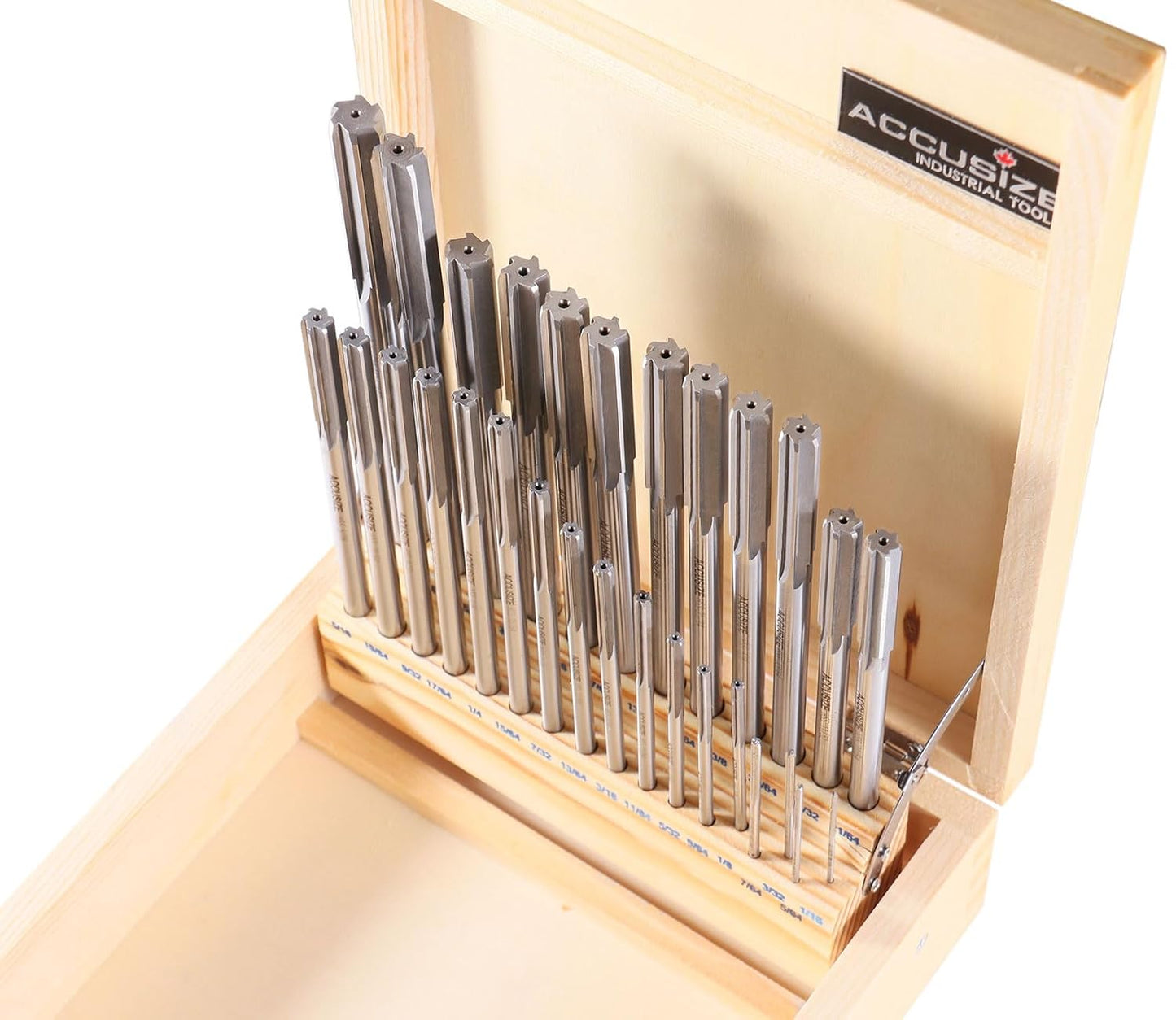 Accusize Industrial Tools 29 Pc 1/16'' to 1/2'' by 1/64'' H.S.S. Chucking Reamer Set, Straight Flute, Right Hand Cut, 5500-SF00