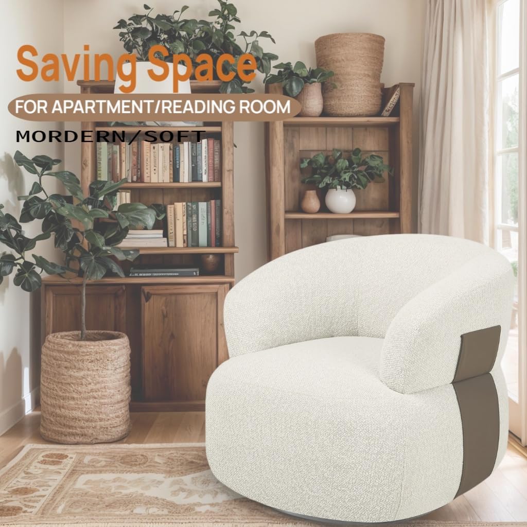 Swivel Barrel Accent Chairs-Modern Round Club Arm Chair Upholstered Living Room Armchair, Single Sofa Seating Bedroom Side Reading Seat for Living Roon Office (Beige,1 Pack)
