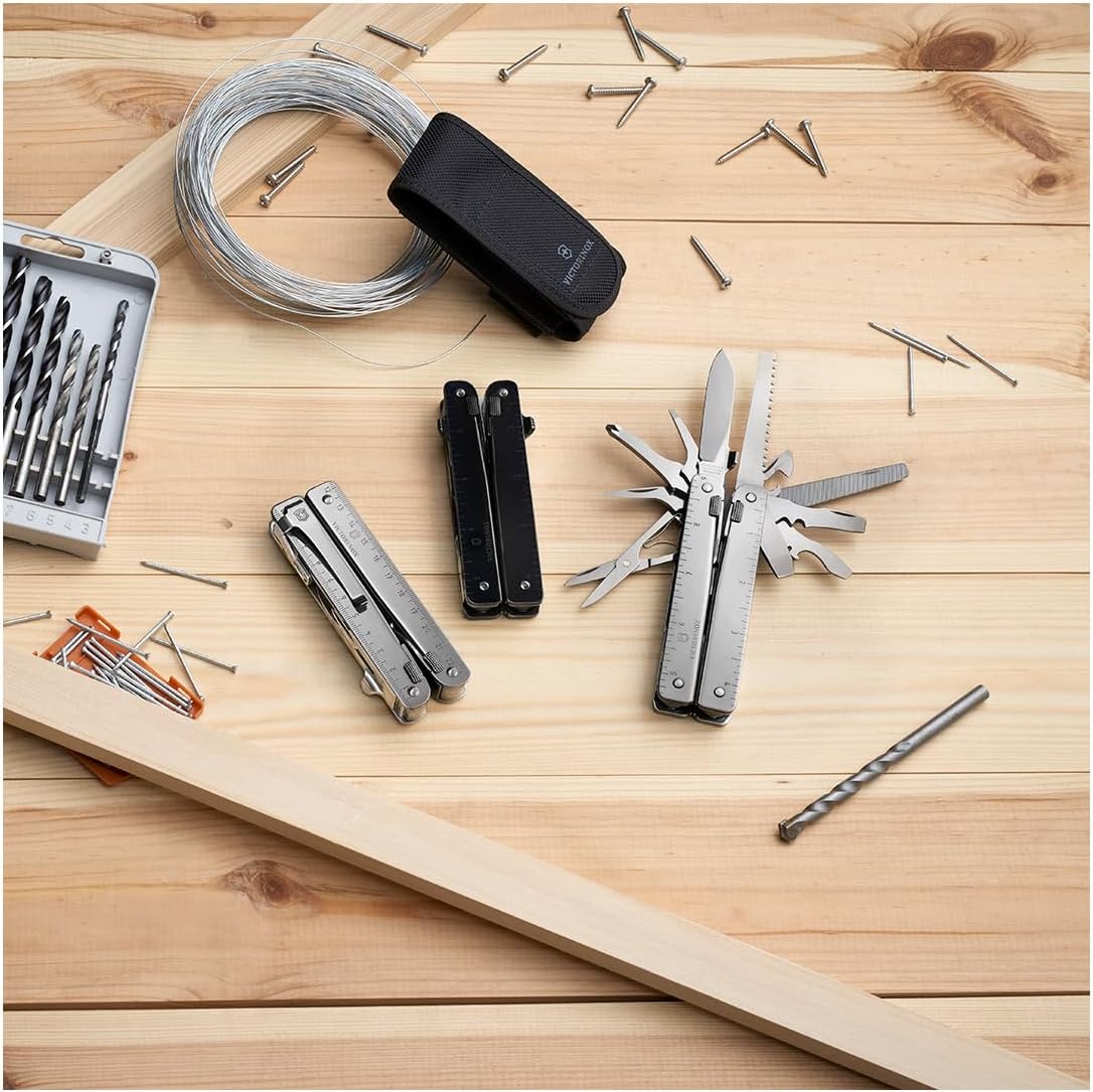 Victorinox Swiss Tool MXBS Swiss Army Knife, 26 Function Swiss Made Multitool with Large Blade, Pliers and Wire Cutter - Black with Nylon Pouch