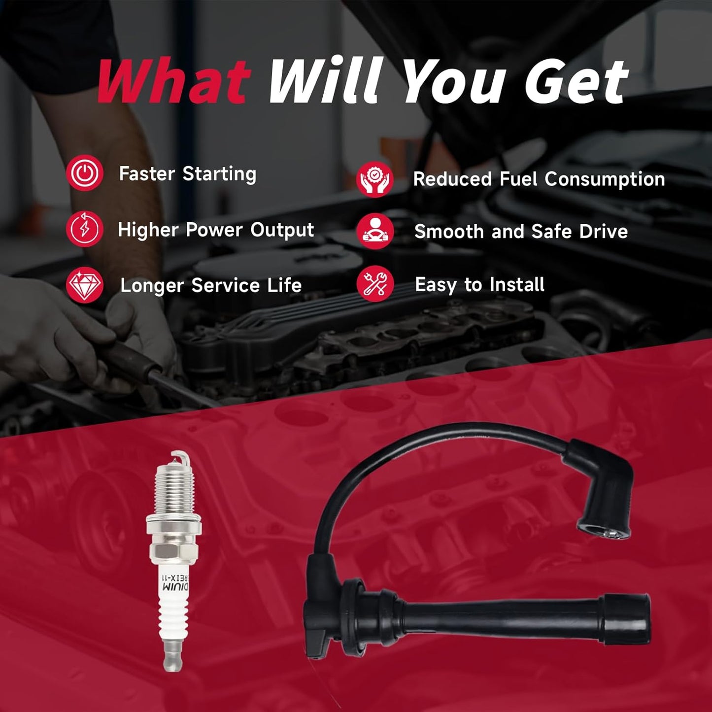 Set of 6 PCS Ignition Spark Plug Wires 671-6220 3878 RC-XX91 55803 27501-37B00 27501-37A00 & 6 Iridium Spark Plugs Set Compatible with Hyundai Tiburon Santa Fe Sonata Kia Magentis Optima 2.5L 2.7L V6