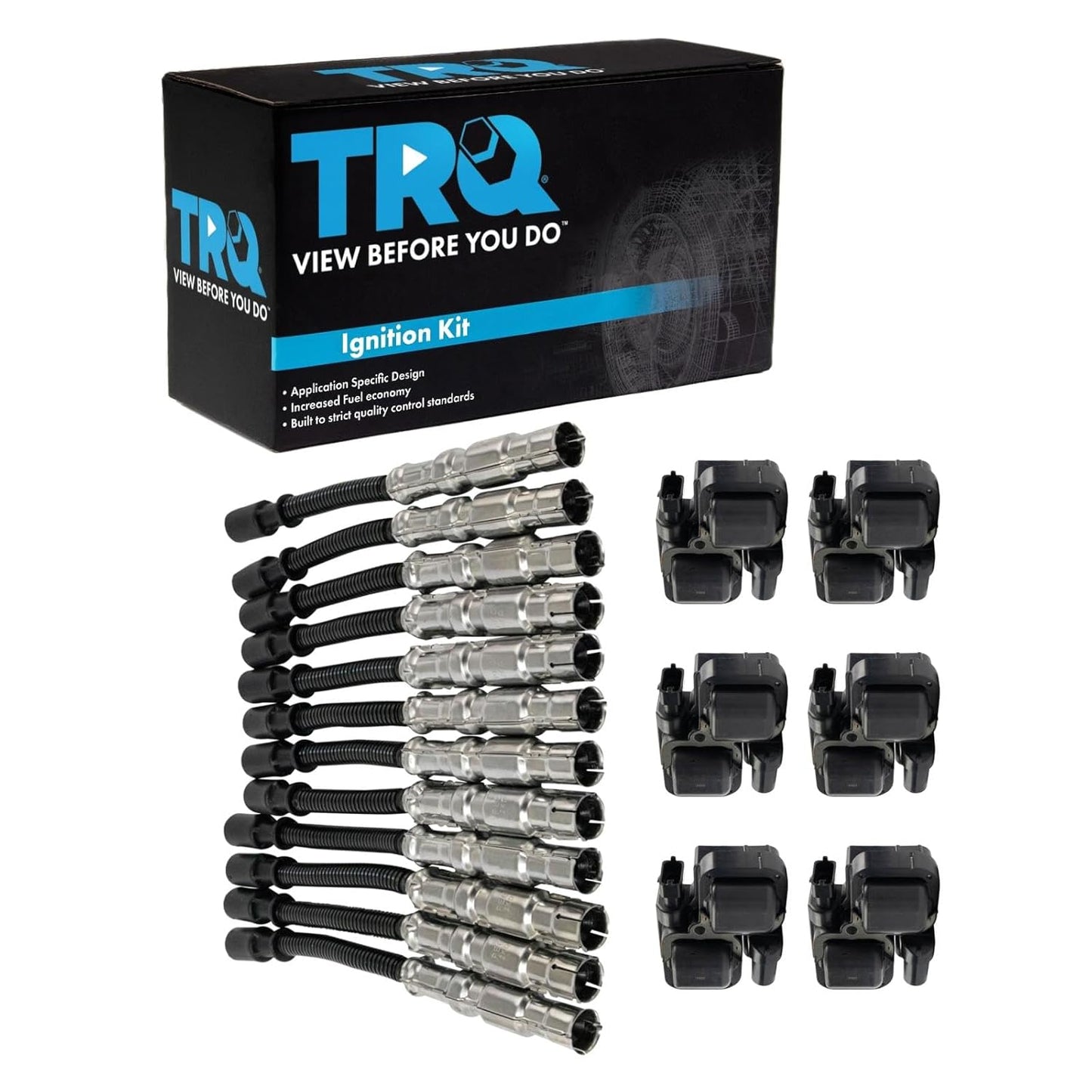 TRQ Ignition Kit Ignition Coil Spark Plugs Wire Set Compatible with 2003-2004 Ford Focus