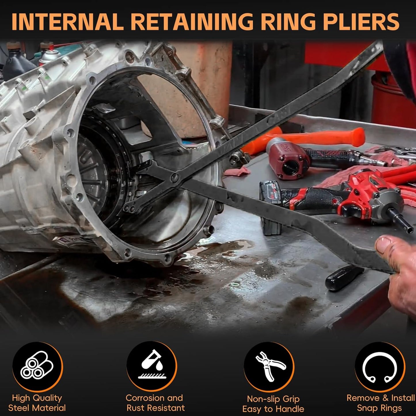 Sunluway 1489-26" Internal Retaining Ring Pliers, Large Snap Ring Pliers with Straight Tips for GM 5L40, 5L50, 6L50, 6L80 and 6L90 Transmissions, Heavy-duty Snap Ring Removal Pliers