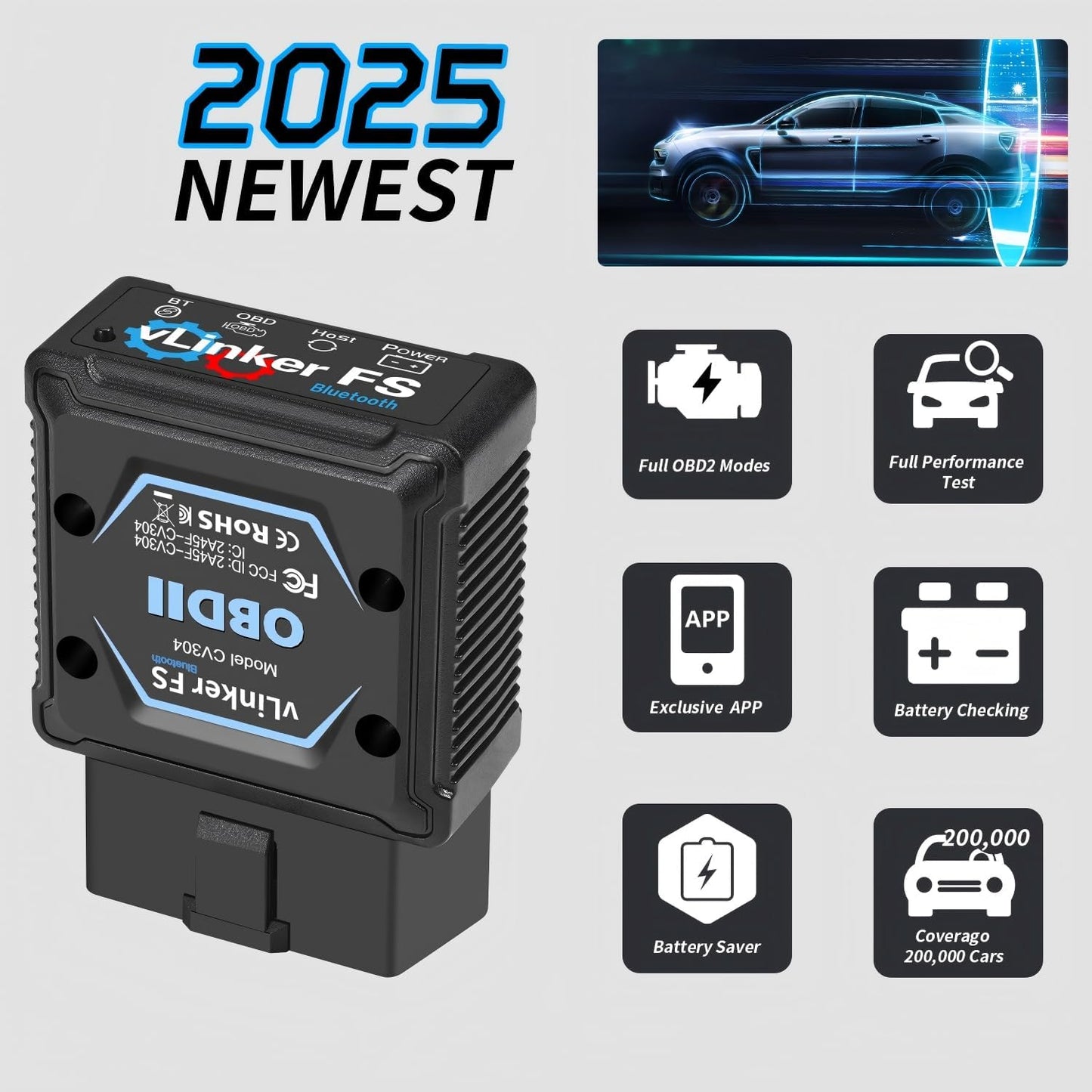 Vgate vLinker FS Bluetooth FORS-can 0BD2 Adapter for-d Fixd Car Diagnostic Tool OBD2 Scanner Bluetooth MS-CAN Work for iOS, Android & Windows, Black
