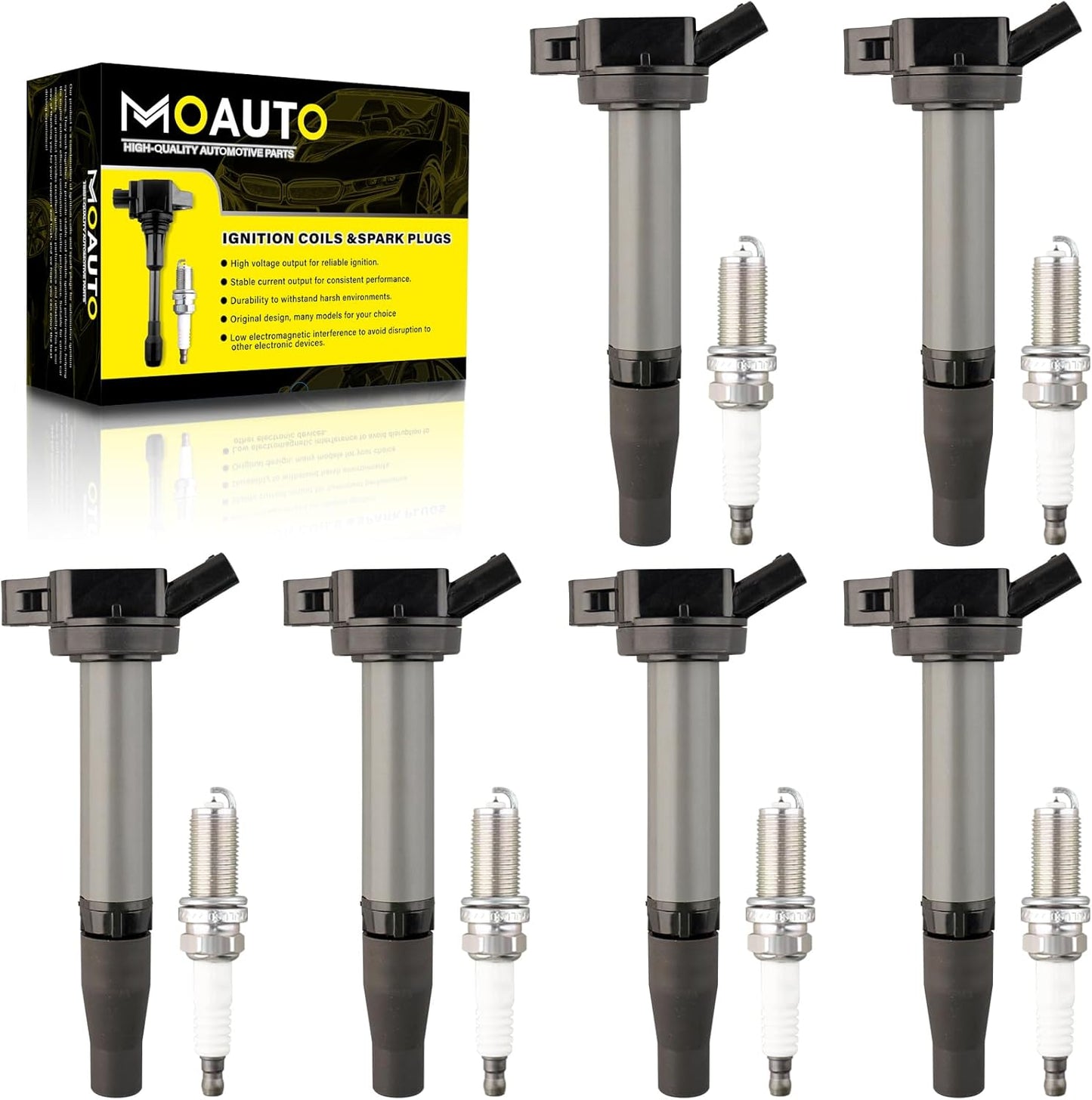Set of 6 Ignition Coils Pack UF796 90919-A2008 & 6 PCS Iridium Spark Plugs Compatible with Lexus GS350 GS450h IS300 IS350 LC500h LS500h RC300 RC350 RX450h RX450hL Toyota Highlander Tacoma