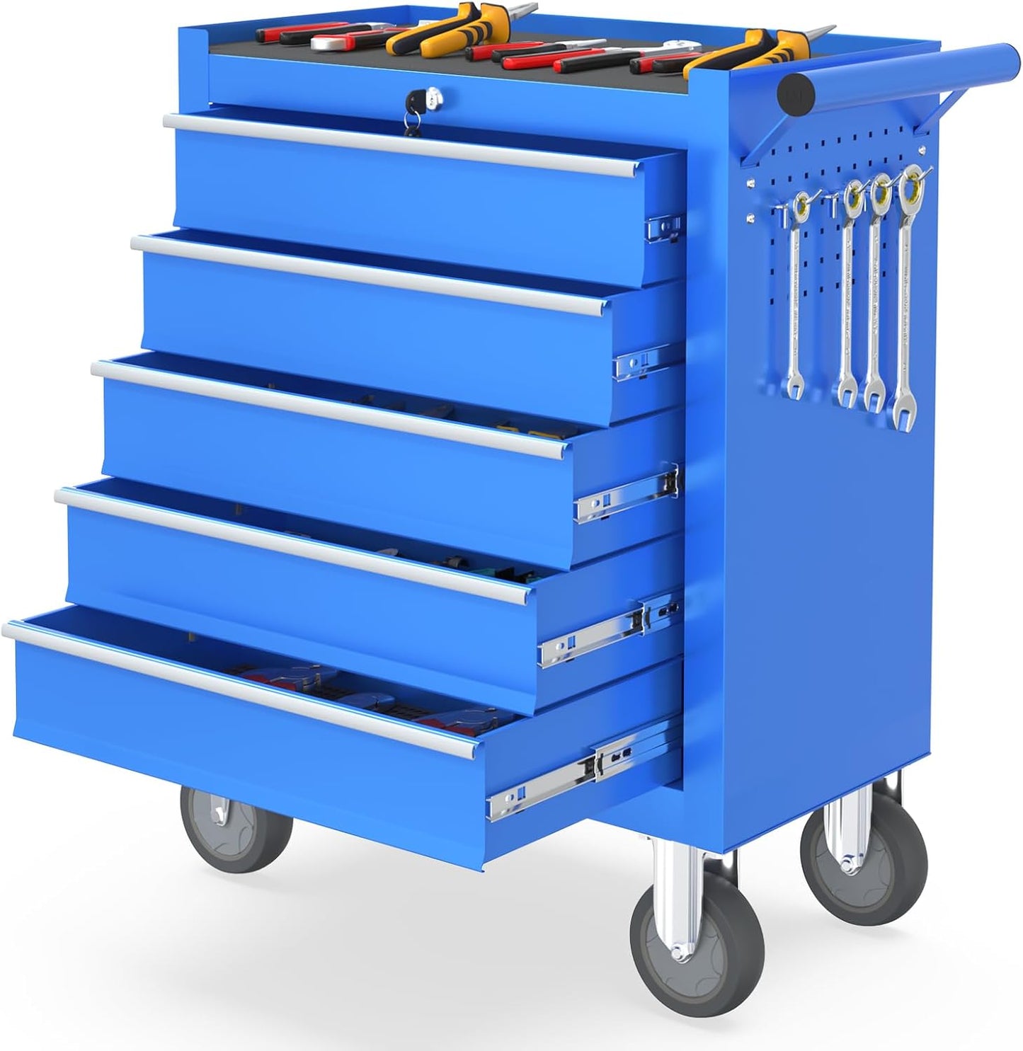 5 Drawers Rolling Tool Chest, Portable Storage Tool Box with Wheels, Rolling Tool Box with Lock for Warehouse, Garage, Repair Shop and Tool Room