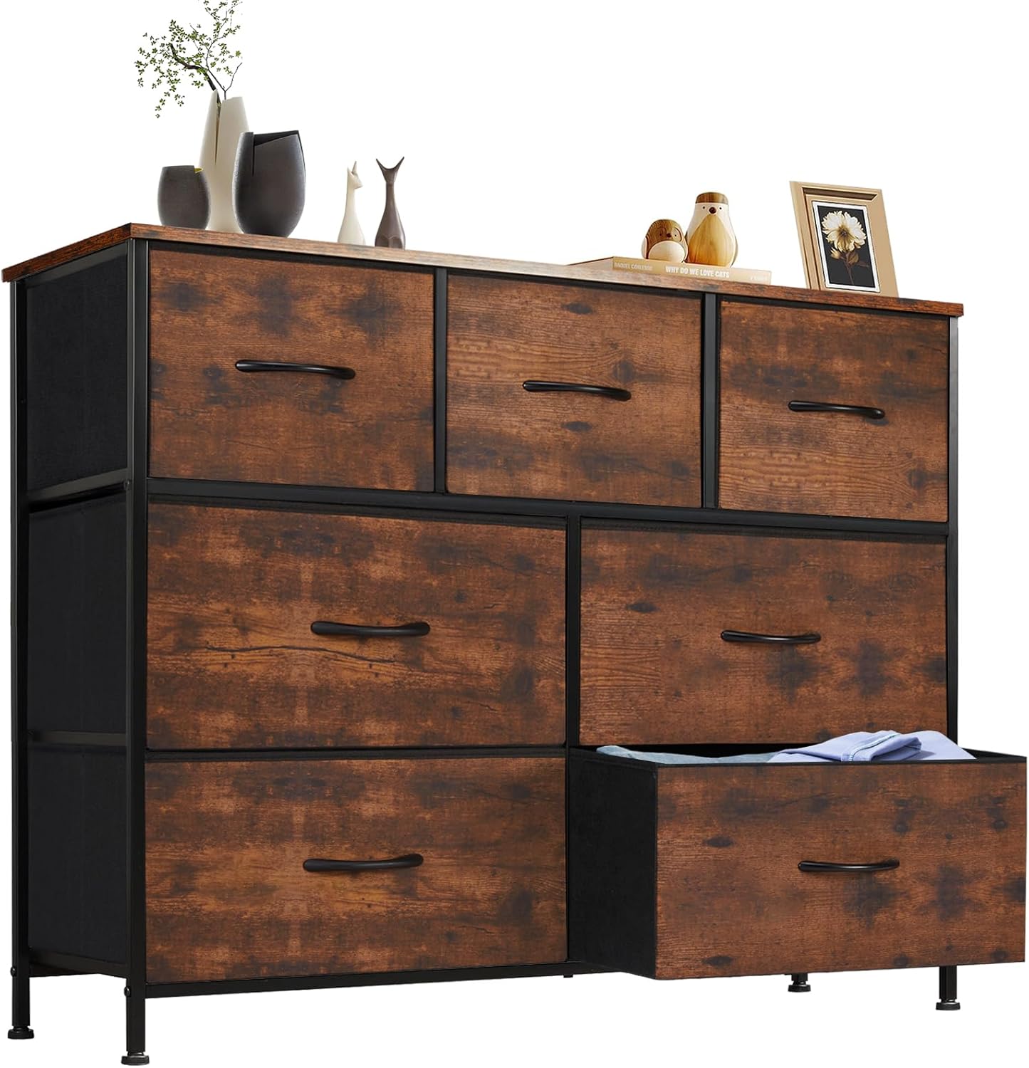 Sweetcrispy Dresser, Dresser for Bedroom Drawer Organizer Storage Drawers, Fabric Storage Tower with 8 Drawers, Chest of Drawers with Steel Frame, Wood Top for Nursery, Living Room, Closet
