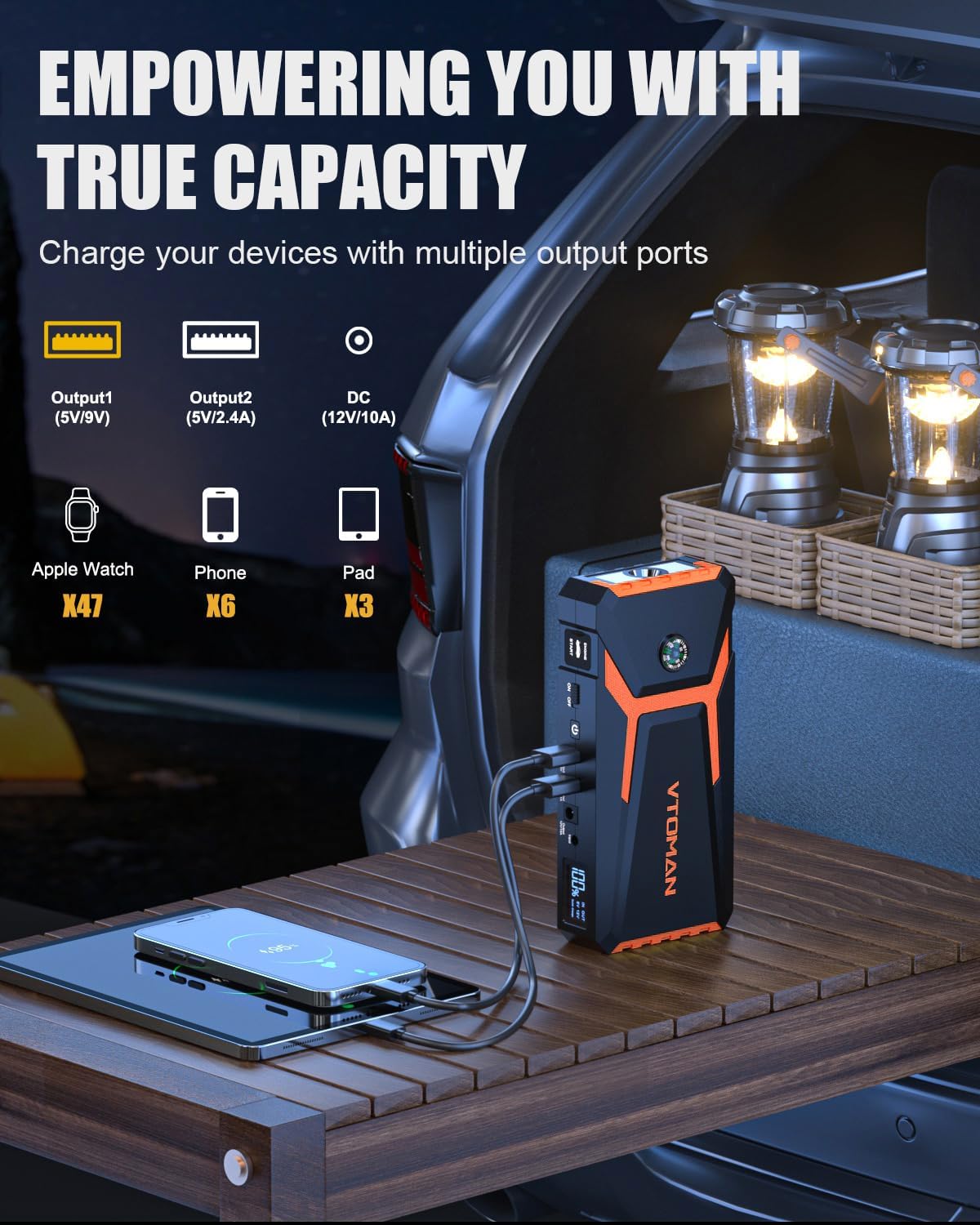 VTOMAN V8 Pro 3000A Jump Starter, Car Battery Charger Jump Starters for Up 8.5L Gas and 6.5L Diesel Engines, 12V Auto Lithium Battery Booster Pack, Portable Jump Box with Jumper Cable LCD Display