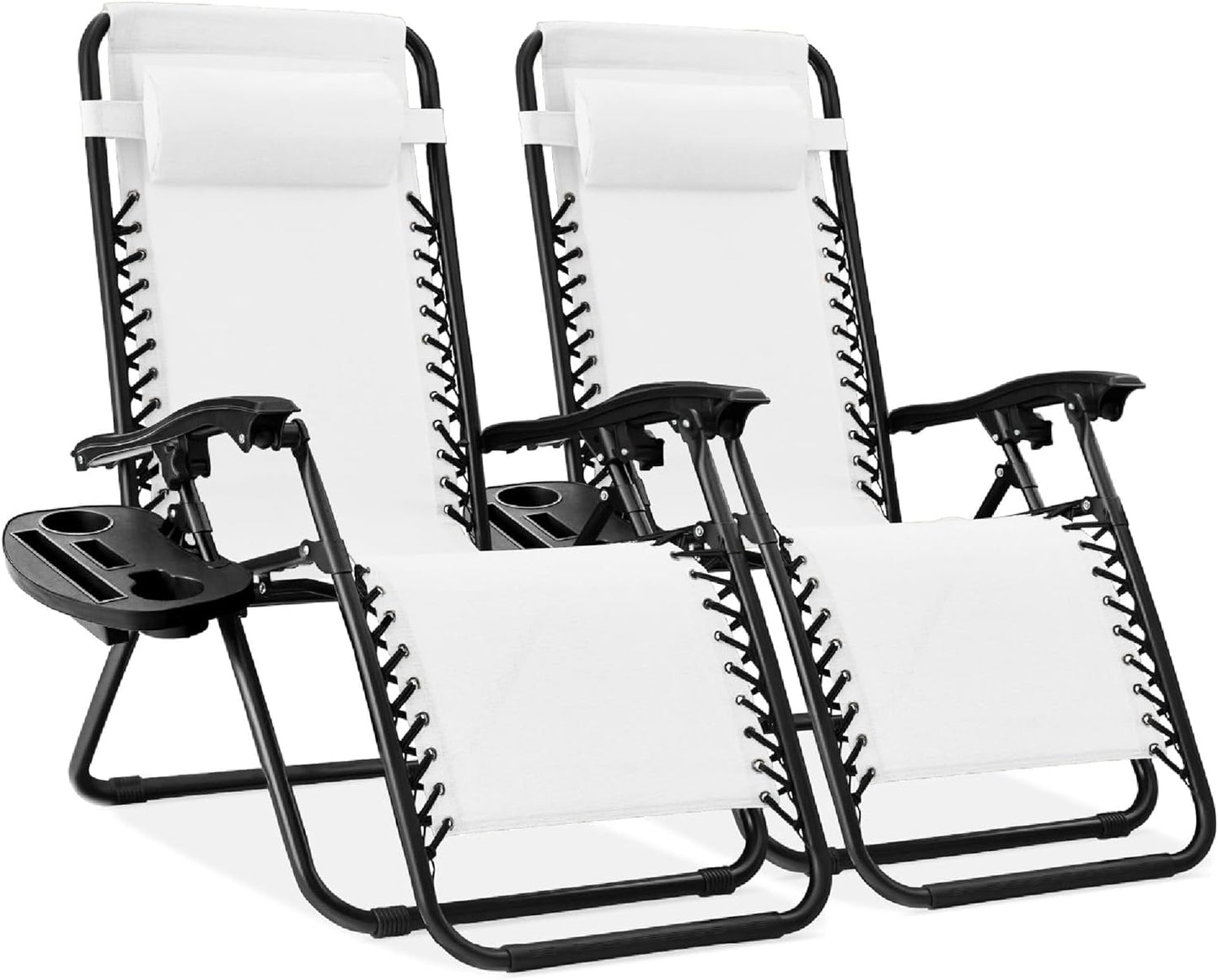Best Choice Products Set of 2 Adjustable Steel Mesh Zero Gravity Lounge Chair Recliners w/Pillows and Cup Holder Trays - Gray