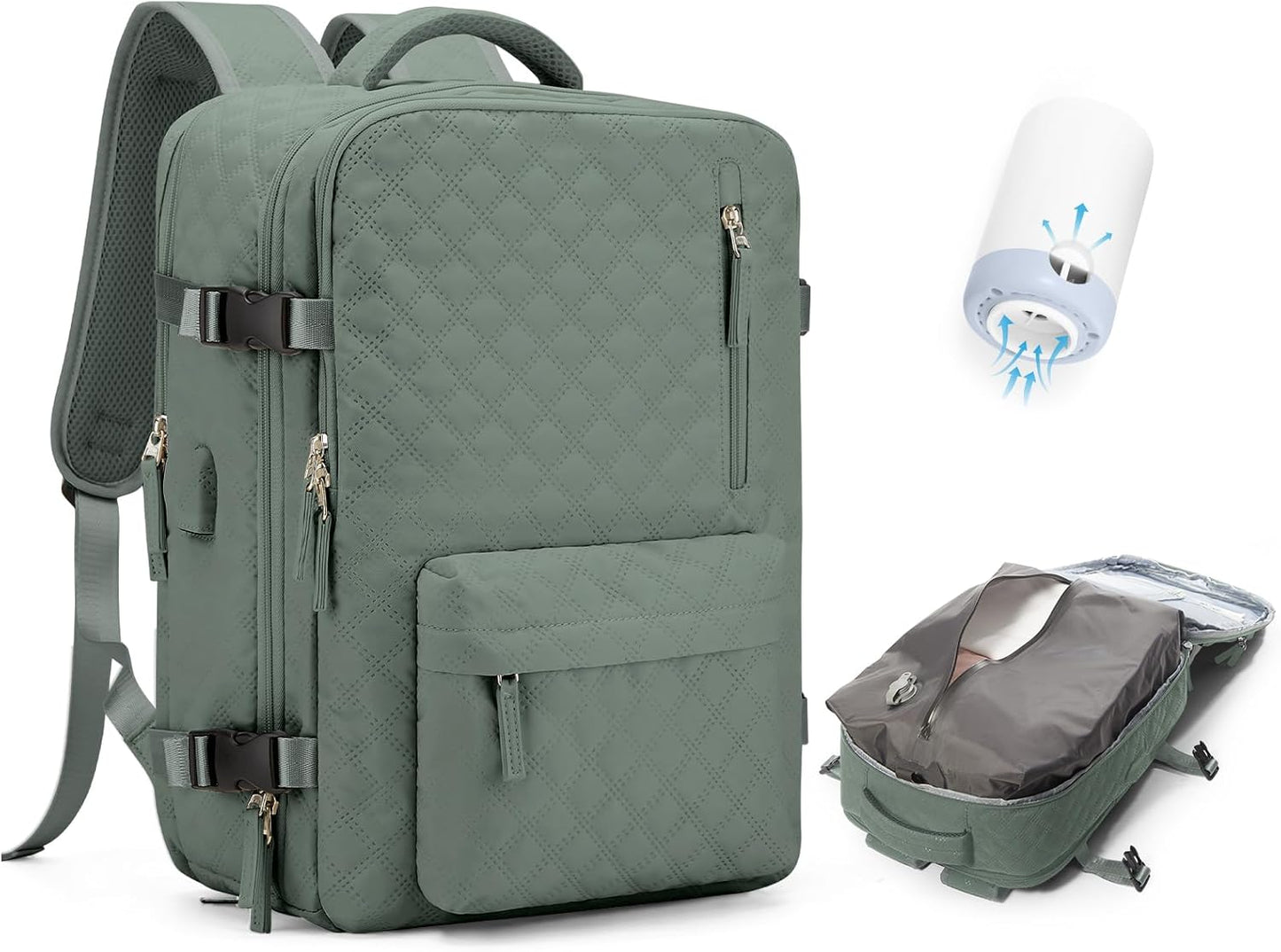 Vacuum Seal Travel Backpack with Air Pump Compression Vacpack Waterproof Carry On Backpack for Travel Women men with Vacuum System Laptop Airlines Approved Daypack Space Saver Bags Black