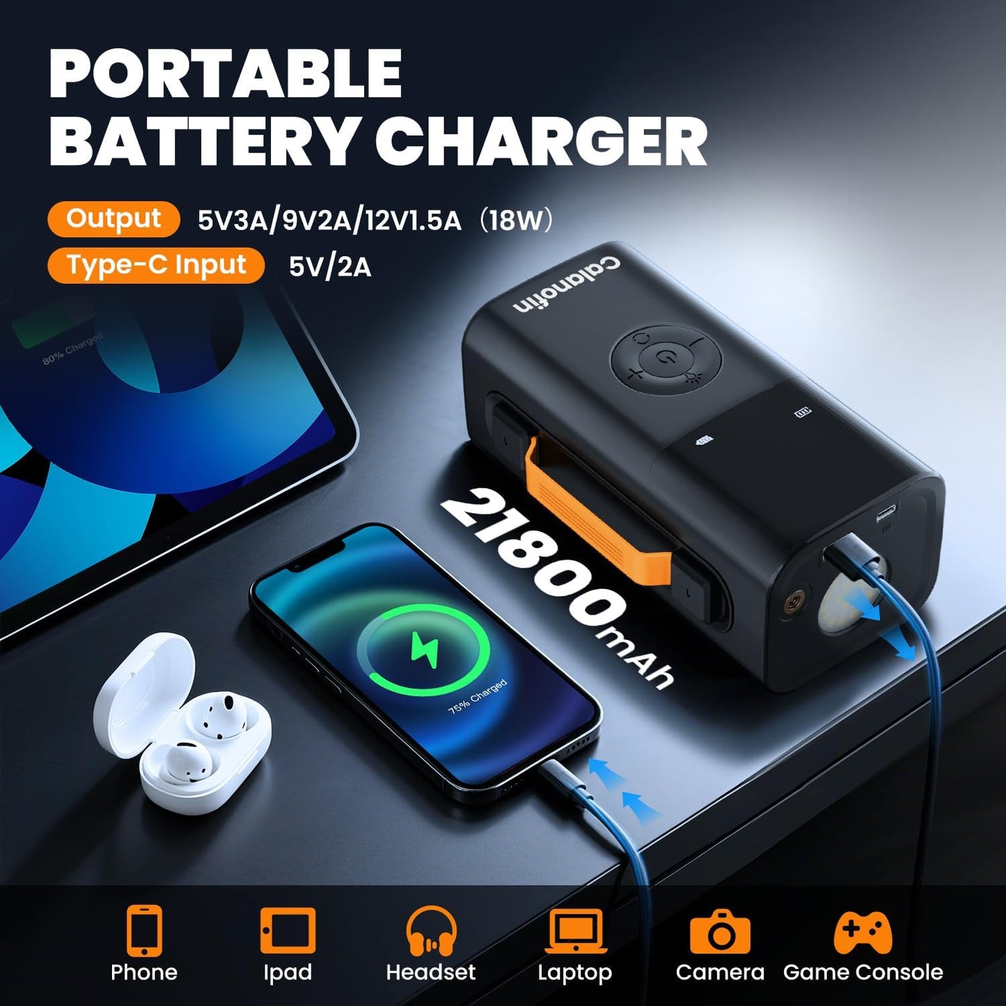 10-in-1 Jump Starter with Air Compressor, 5000A Portable Car Battery Booster for 10.0L Gas/8.0L Diesel, 150PSI Tire Inflator, Vacuum, Blower, Power Bank, LED Light, LCD Display, 12V Jump Box