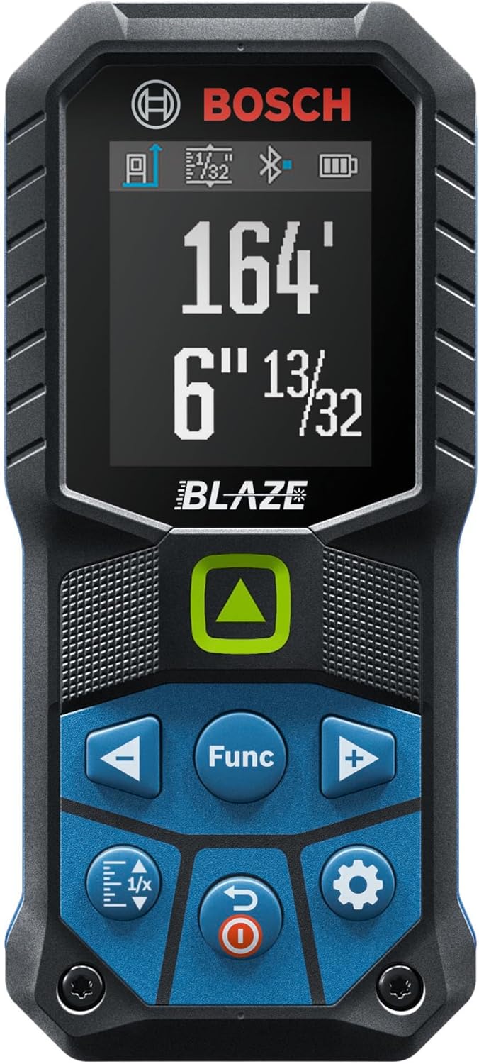 BOSCH GLM165-27CGL 165 Ft Blaze Green-Beam Laser Distance Measure with 3.7V Lithium-Ion 1.0 Ah Battery, Includes 1.0 Ah 3.7V Lithium-Ion Battery, Belt Clip, & Pouch