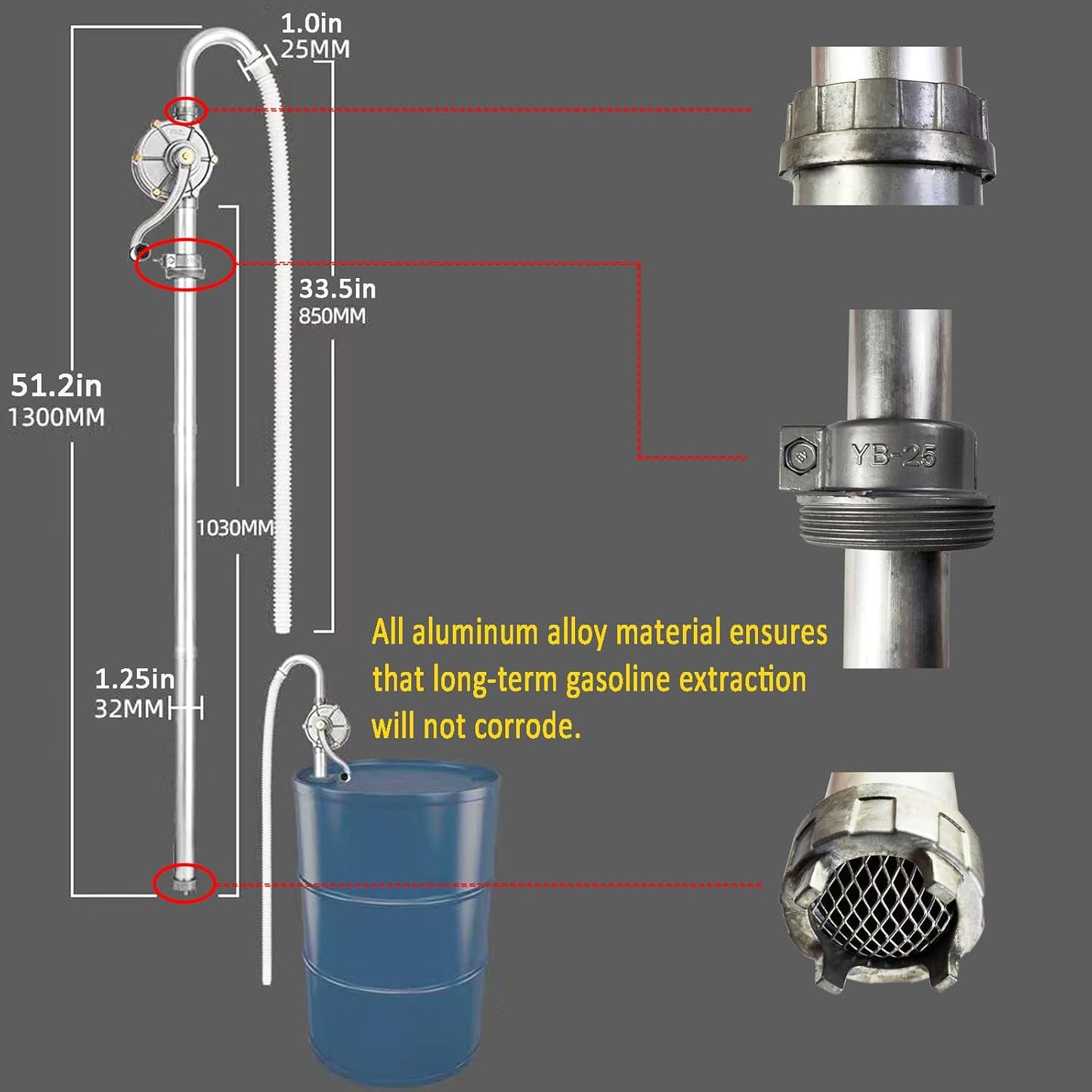 55 Gallon Drum Pump, Barrel Pump for engine oil, diesel fuel, gasoline, kerosene, Hand Pump for 55 Gallon Drum, 50, 5, 15, 30 gal Drum (Black)