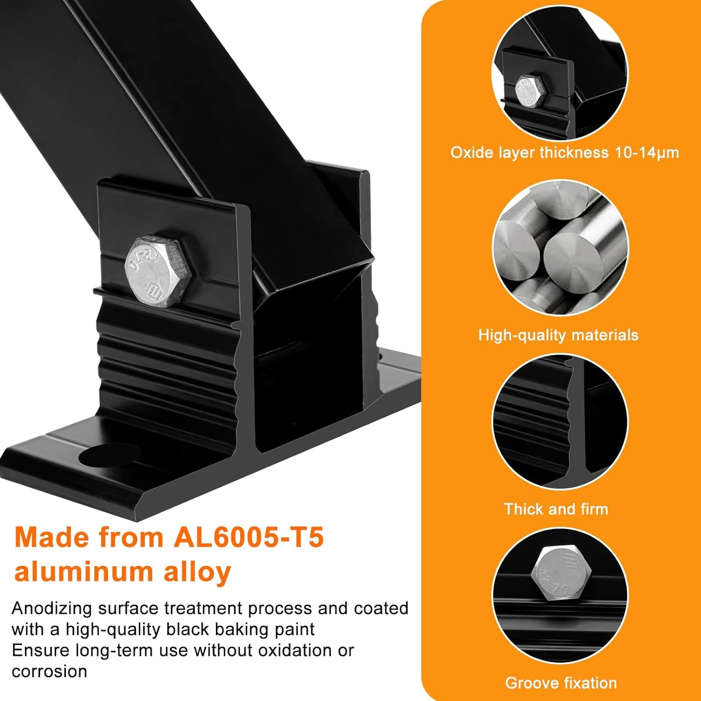 Solar Panel Mount, Aluminum Alloy Adjustable Solar Panel Tilt Mount Brackets, Black Baking Paint Anti-Corrosion Solar Panel Stand Suitable for 50W 70W 100W 150W 200W 300W 400W