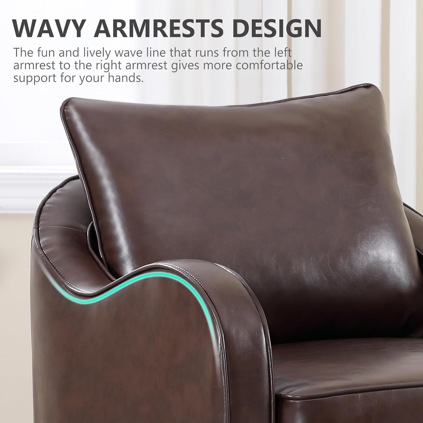 Simore Faux Leather Swivel Barrel Accent Chair Set of 2 for Living Room Bedroom, Comfy Modern Round Swivel Chair with Removable Pillow, Dark Brown