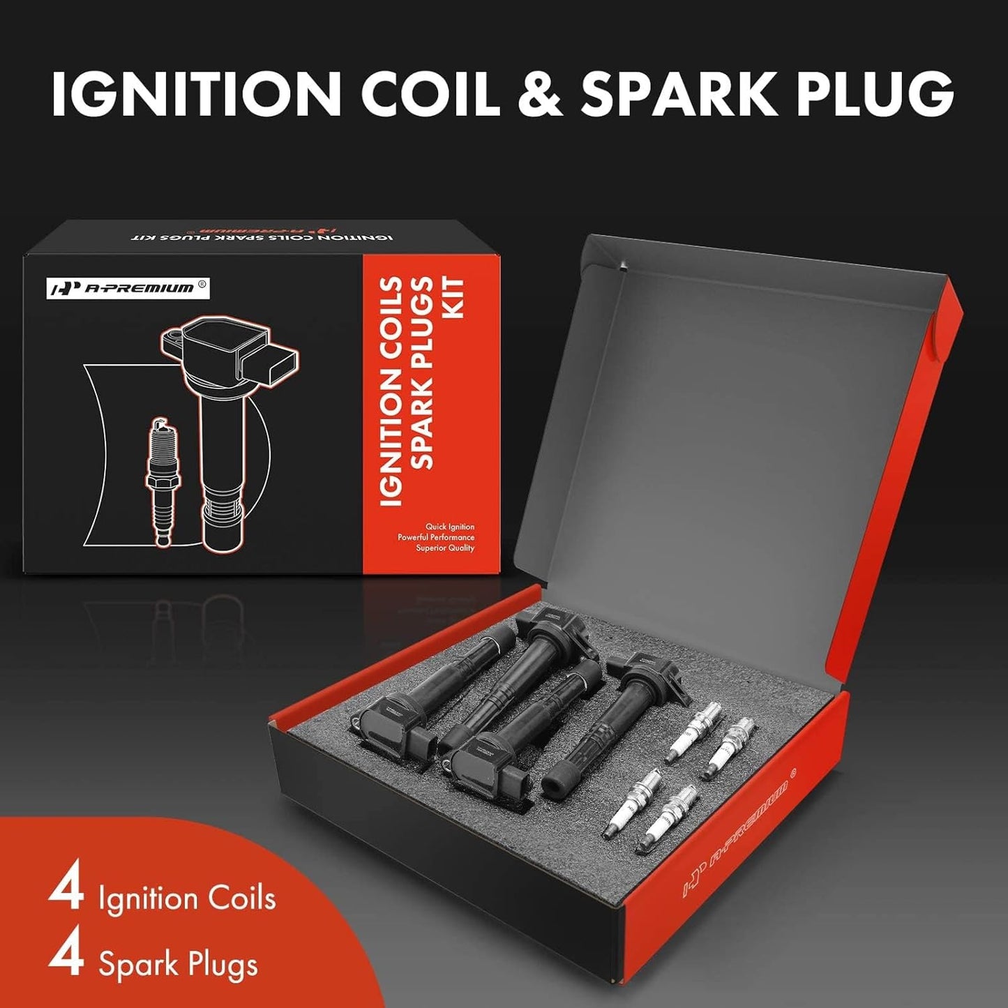 A-Premium Set of 4 Ignition Coil Pack and Iridium Spark Plugs Compatible with Acura TSX 2004 2005 2006 2007 2008 2.4L